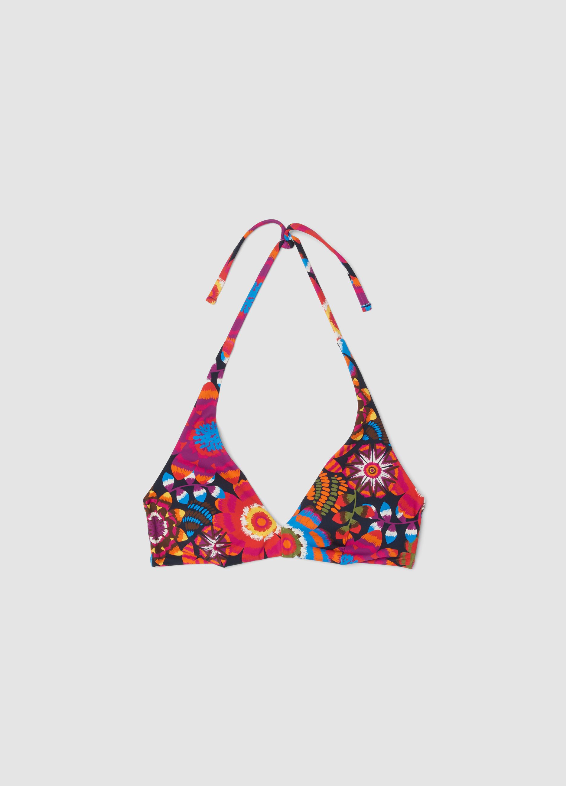Multicolour stretch triangle bikini top