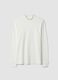 T-shirt bianca in puro cotone con collo rialzato strutturato_0