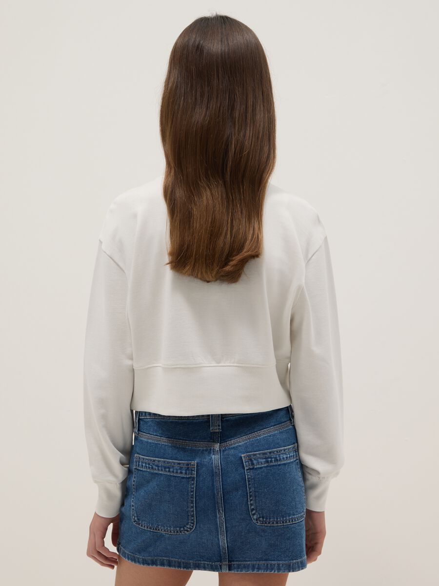 Girls' white crew neck sweatshirt in pure cotton regular fit_1
