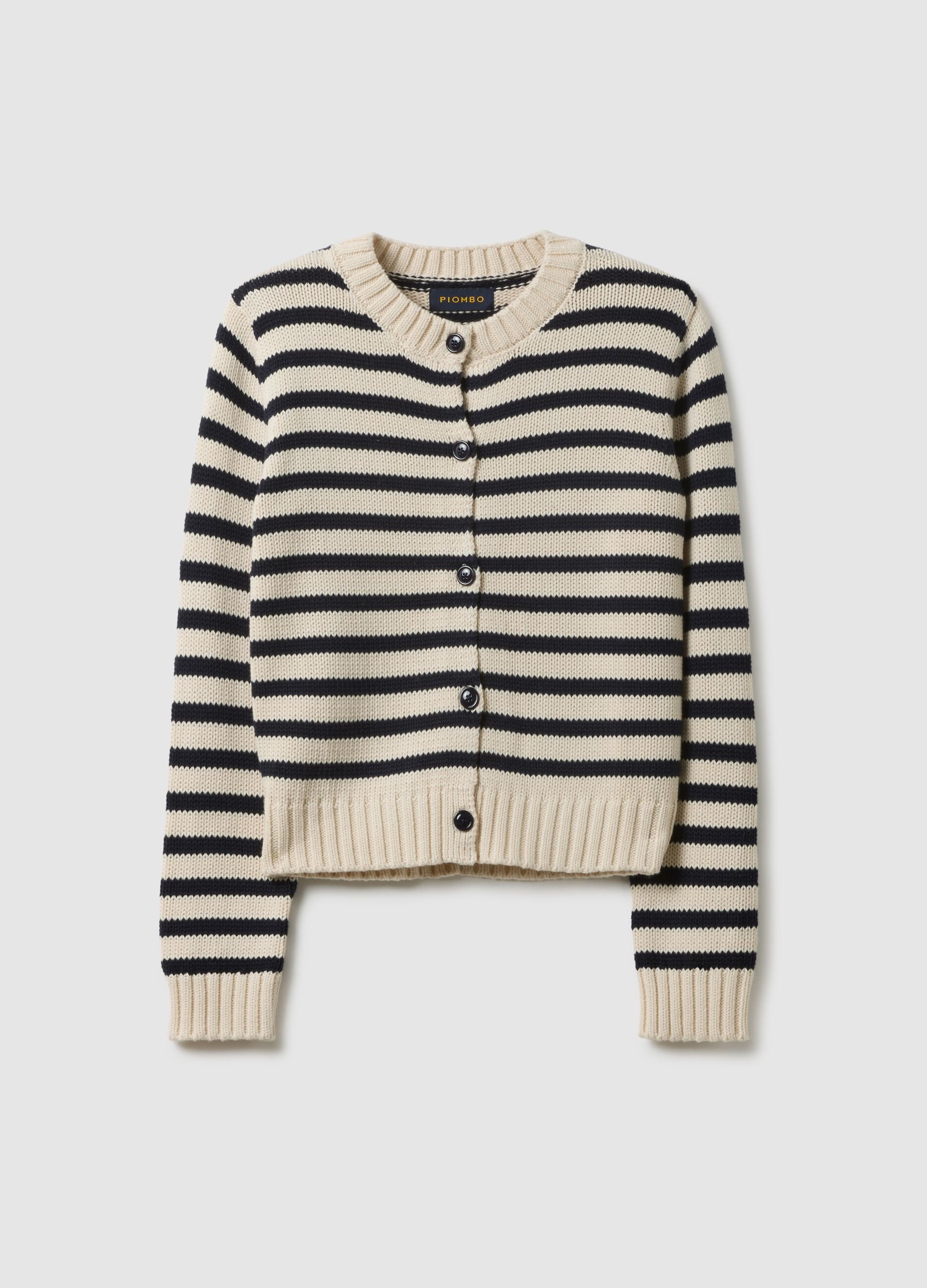Multicolour striped cardigan in pure cotton regular fit with buttons