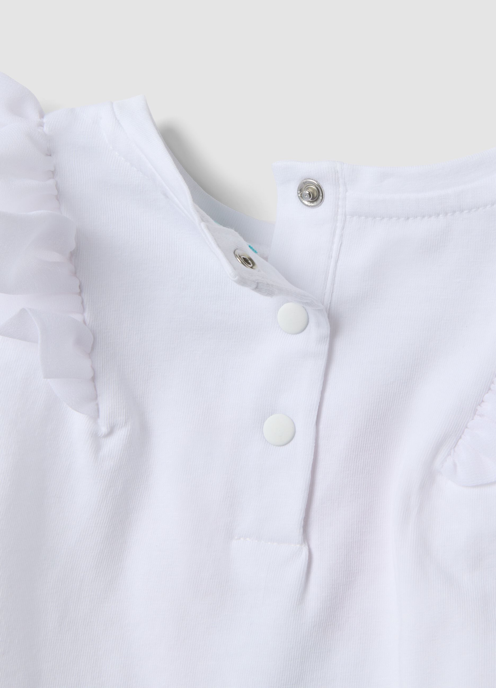 White stretch cotton set with top and shorts for baby girl, regular fit