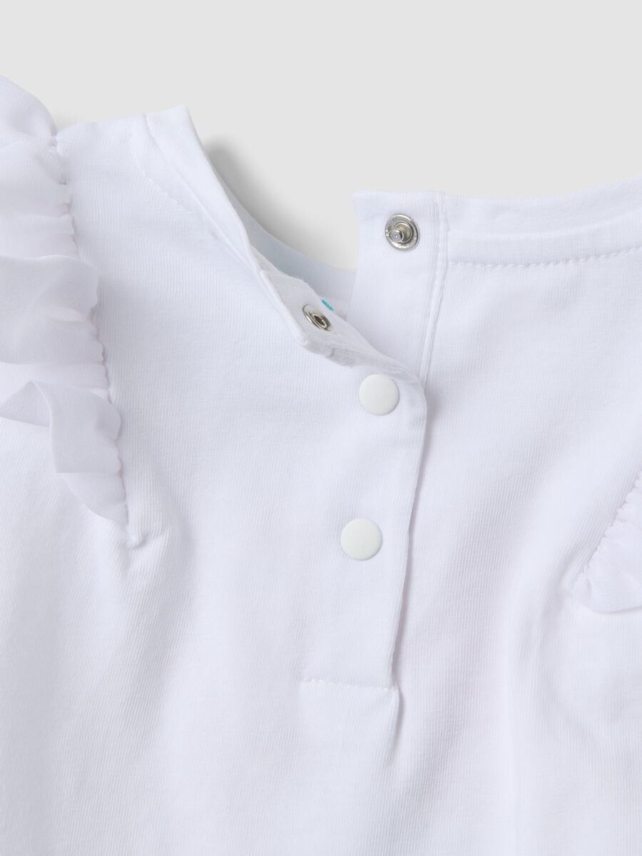 White stretch cotton set with top and shorts for baby girl, regular fit_2