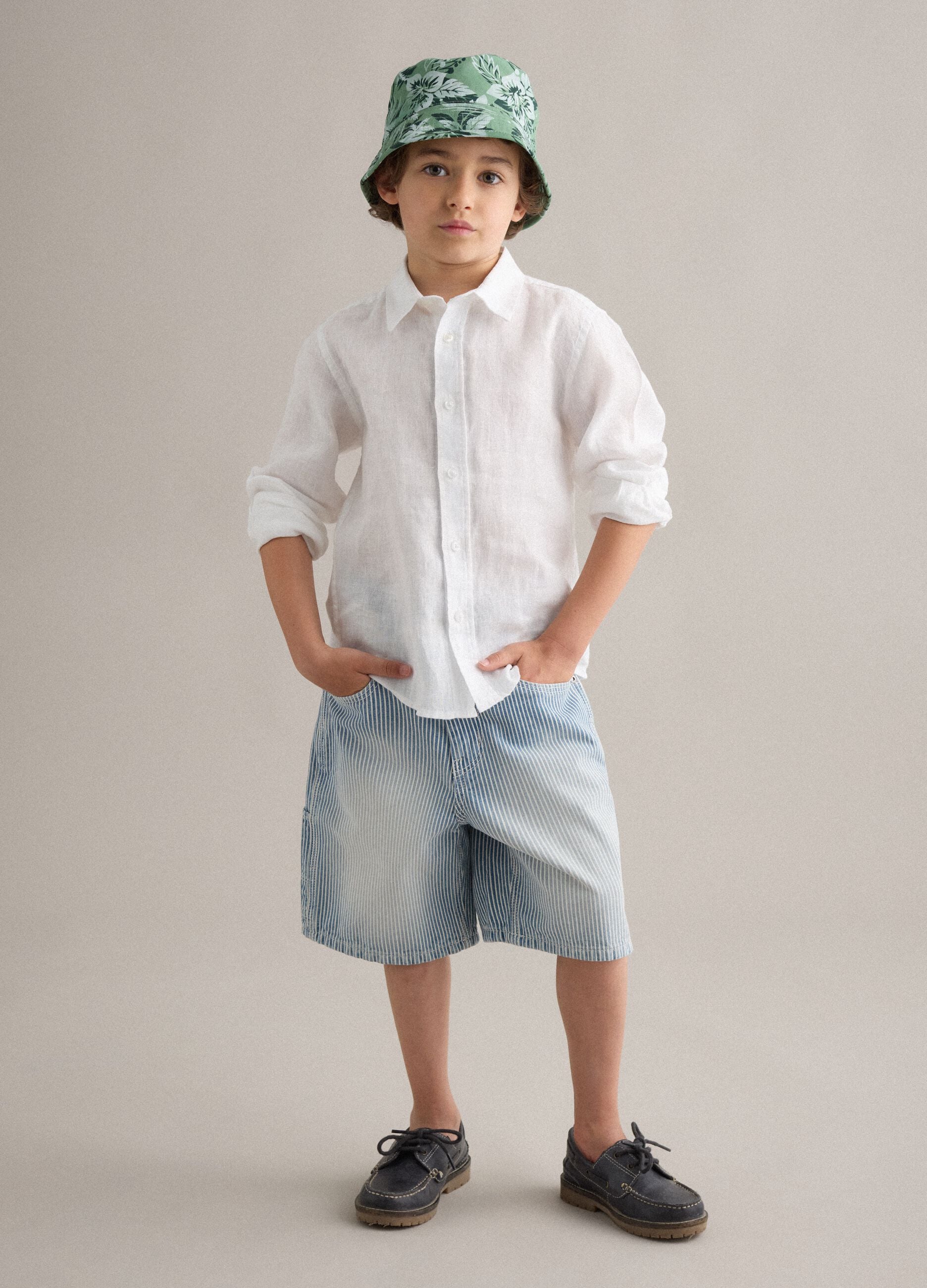Sky-blue striped pure cotton Bermuda shorts