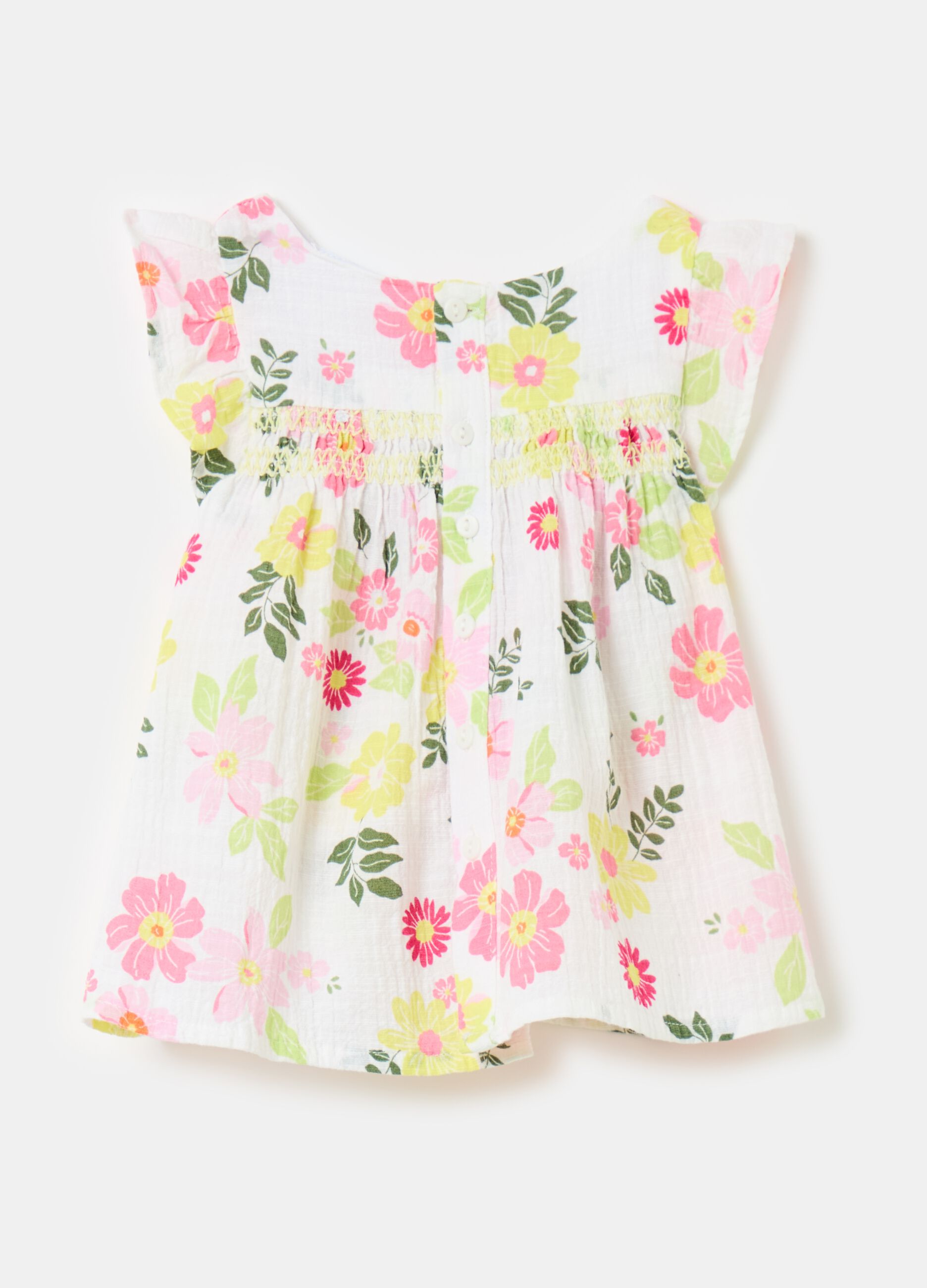 Floral dress in stretch cotton gauze