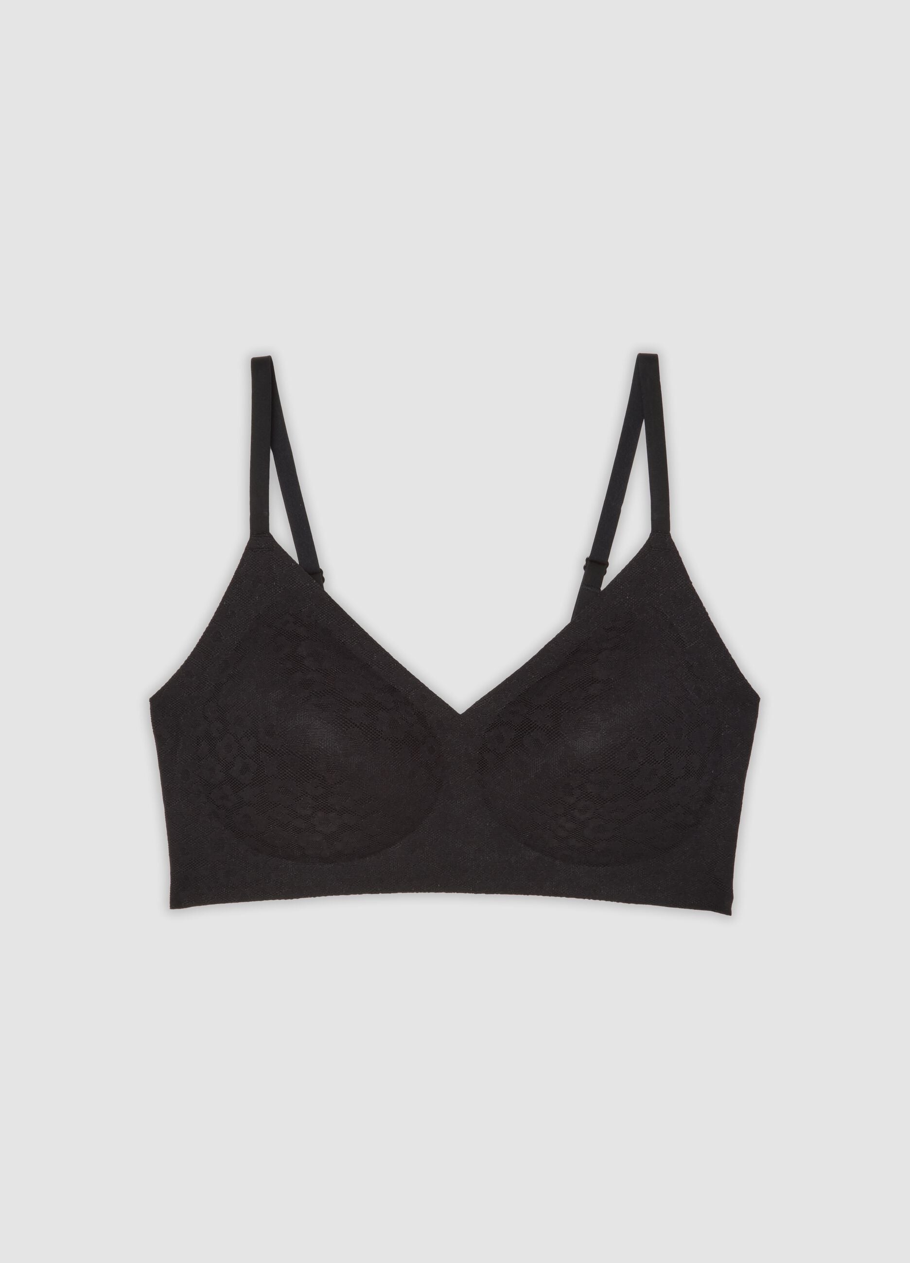Black stretch-fabric bra with removable cups