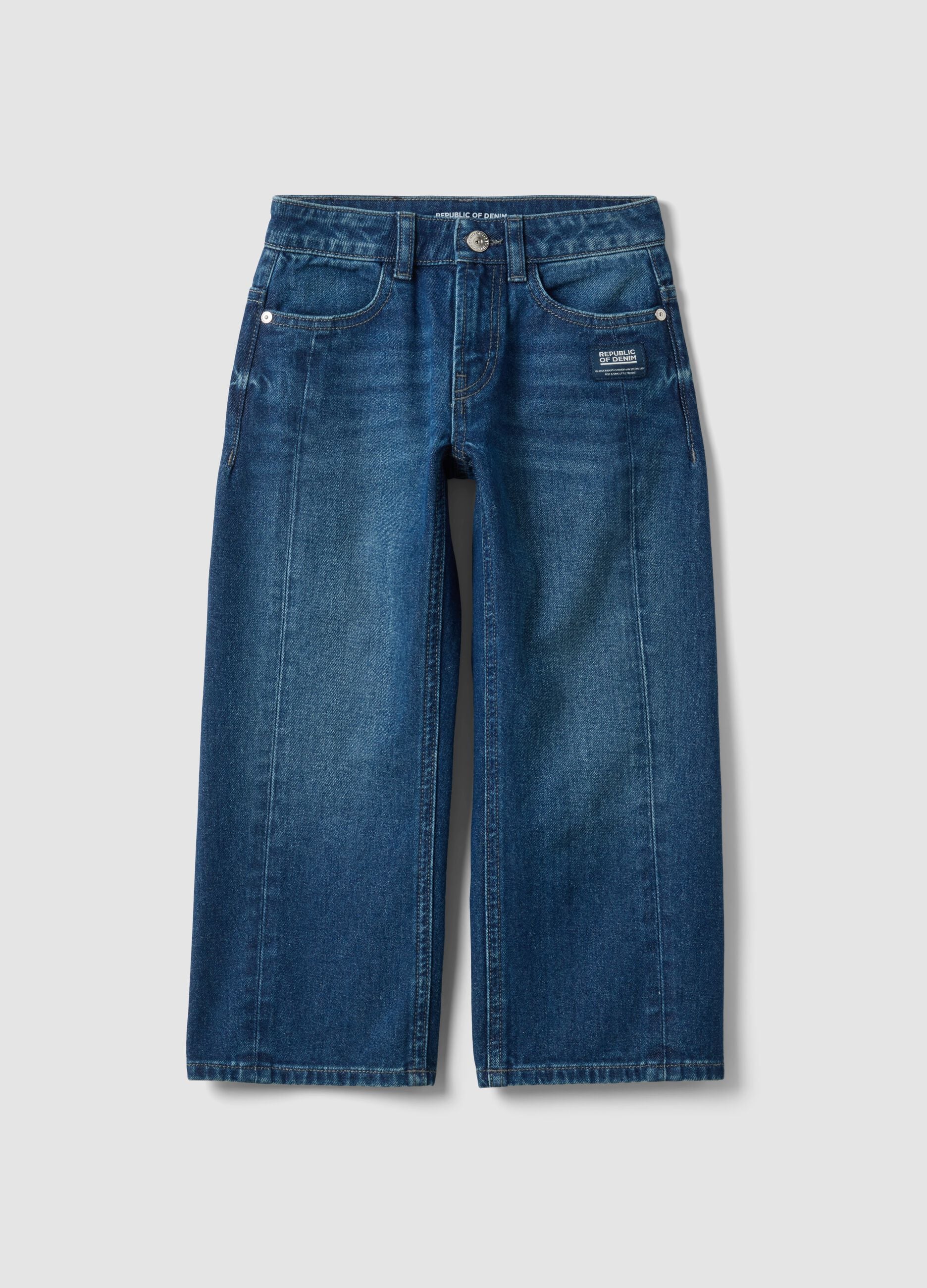 Jeans blu in puro cotone baggy fit per bambino