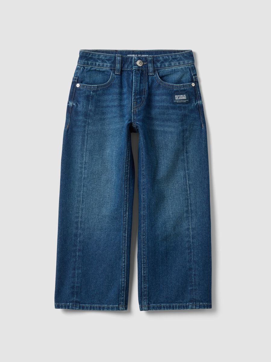Jeans blu in puro cotone baggy fit per bambino_0