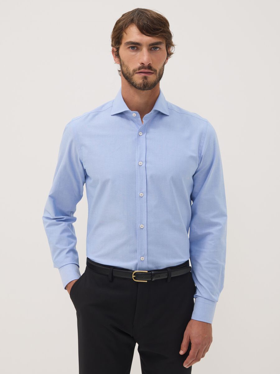 Light blue pure cotton Oxford shirt with French collar, slim fit_0