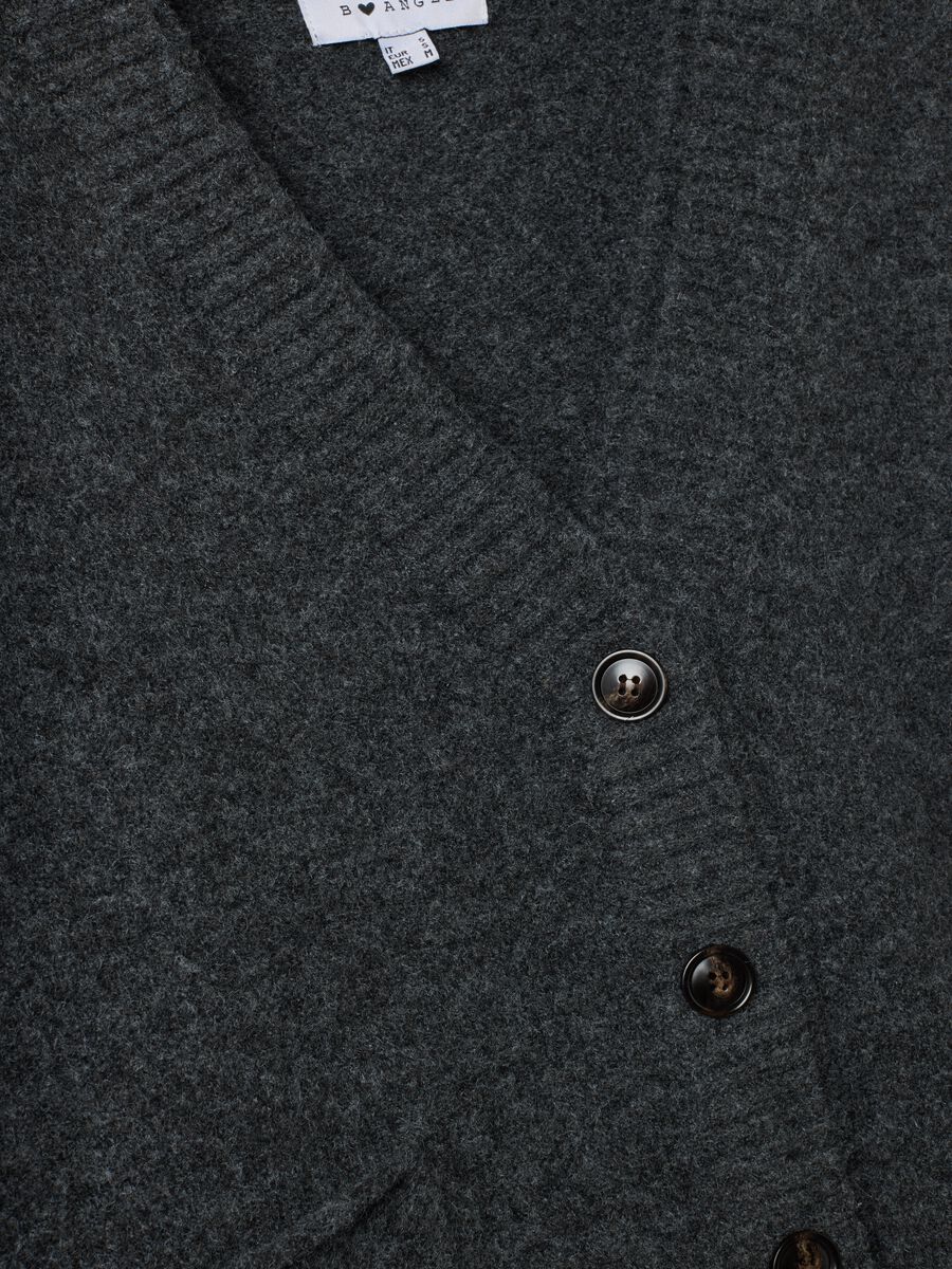 Grey stretch wool cardigan with deep V-neck_1