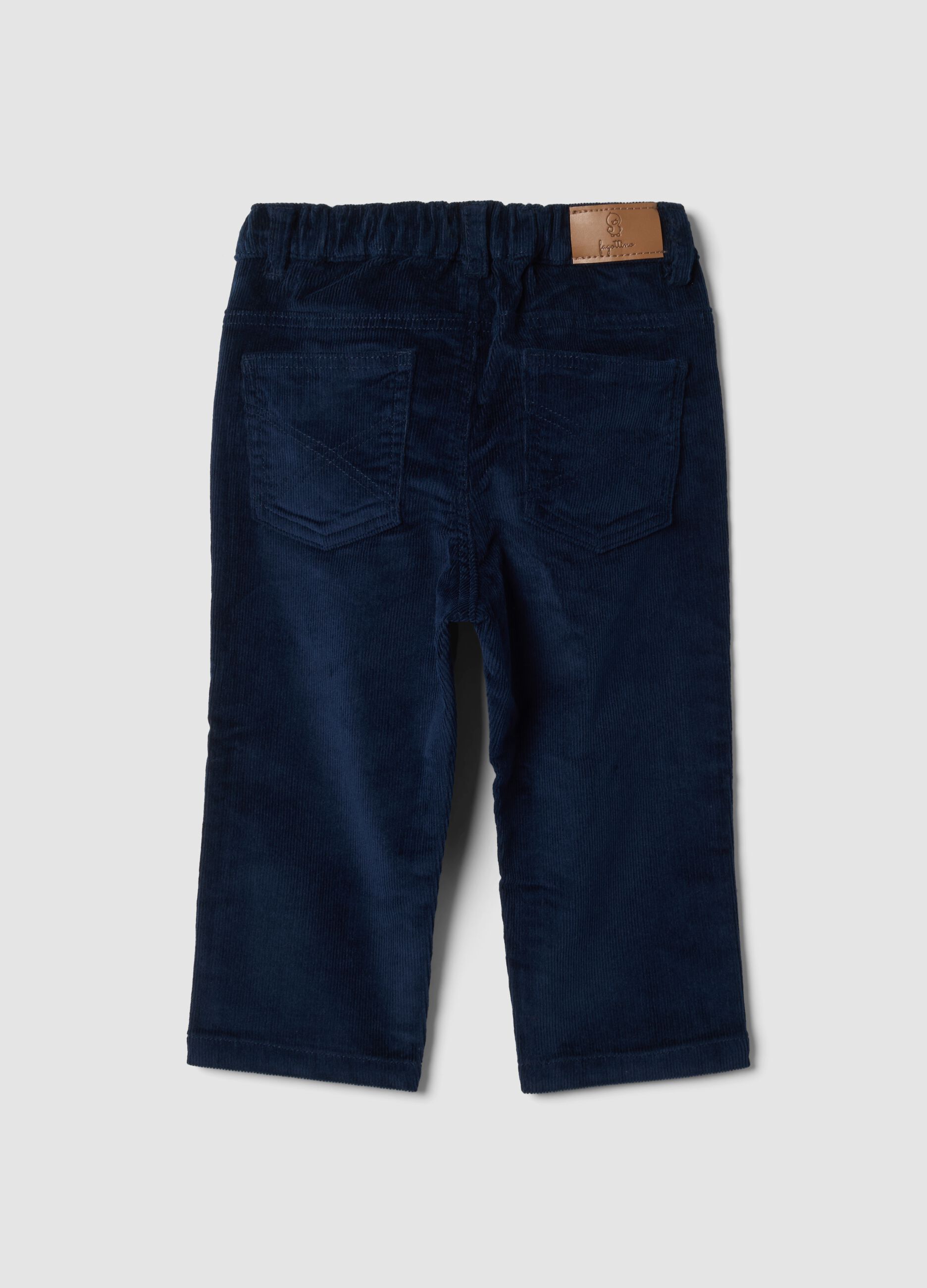 Pantaloni blu scuro in cotone elasticizzato a coste