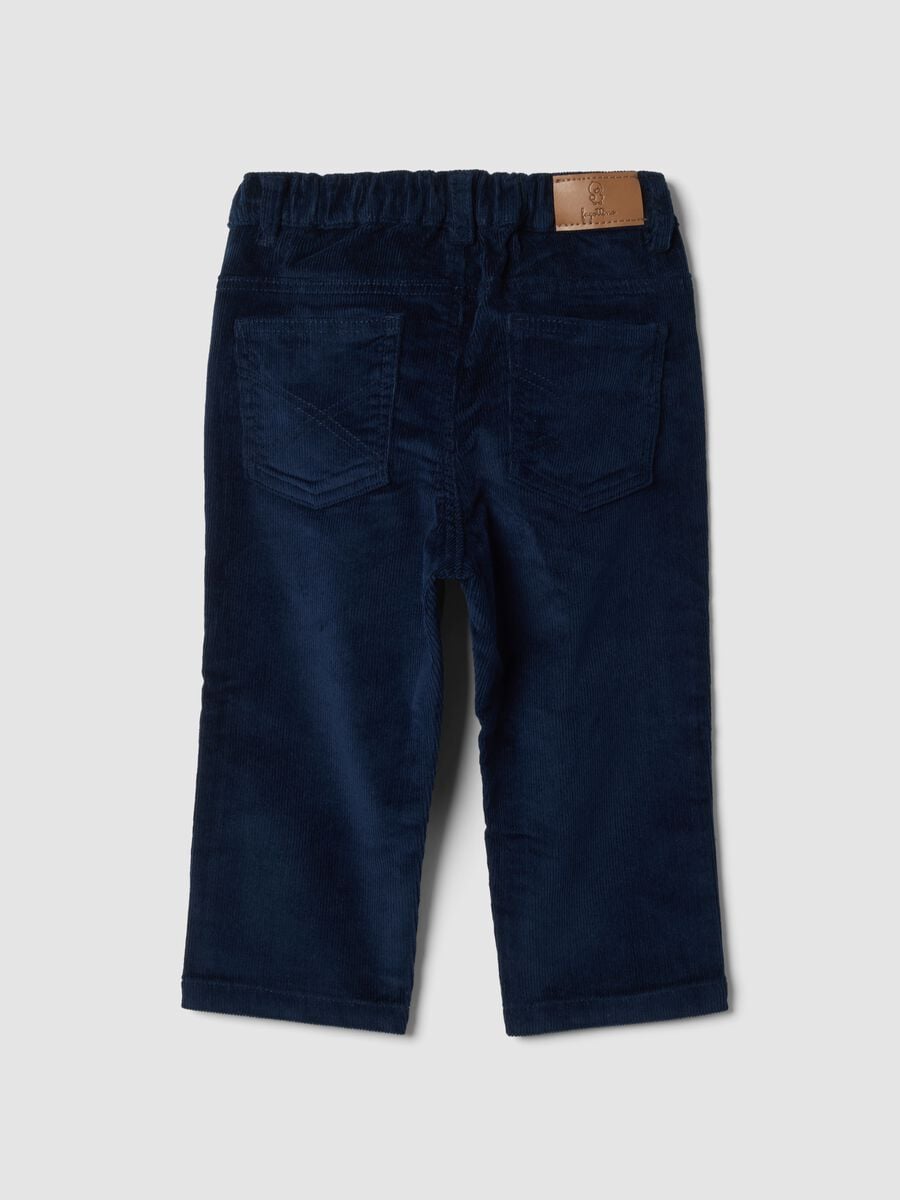 Pantaloni blu scuro in cotone elasticizzato a coste_1