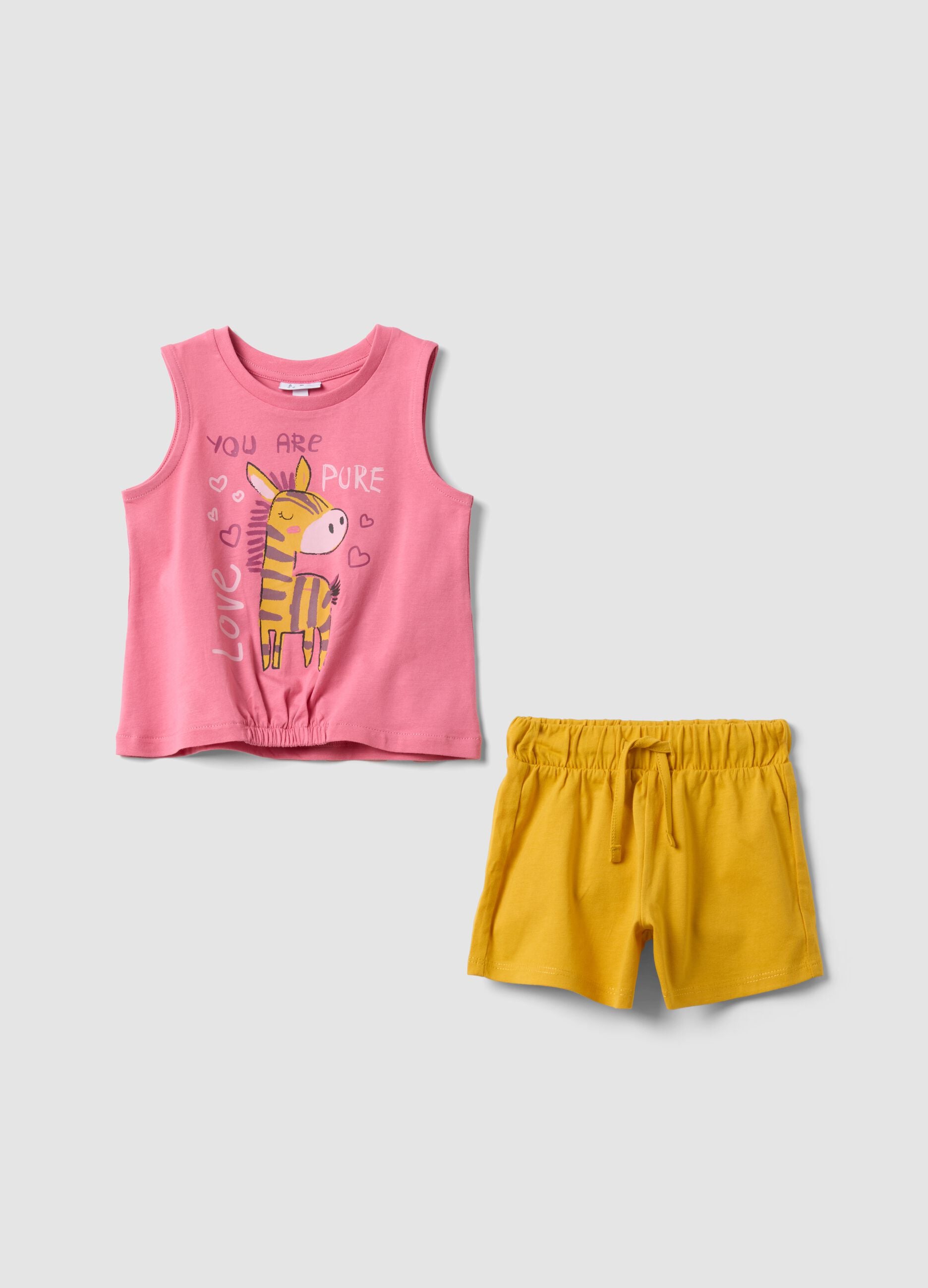 Pink pure cotton set with top and shorts