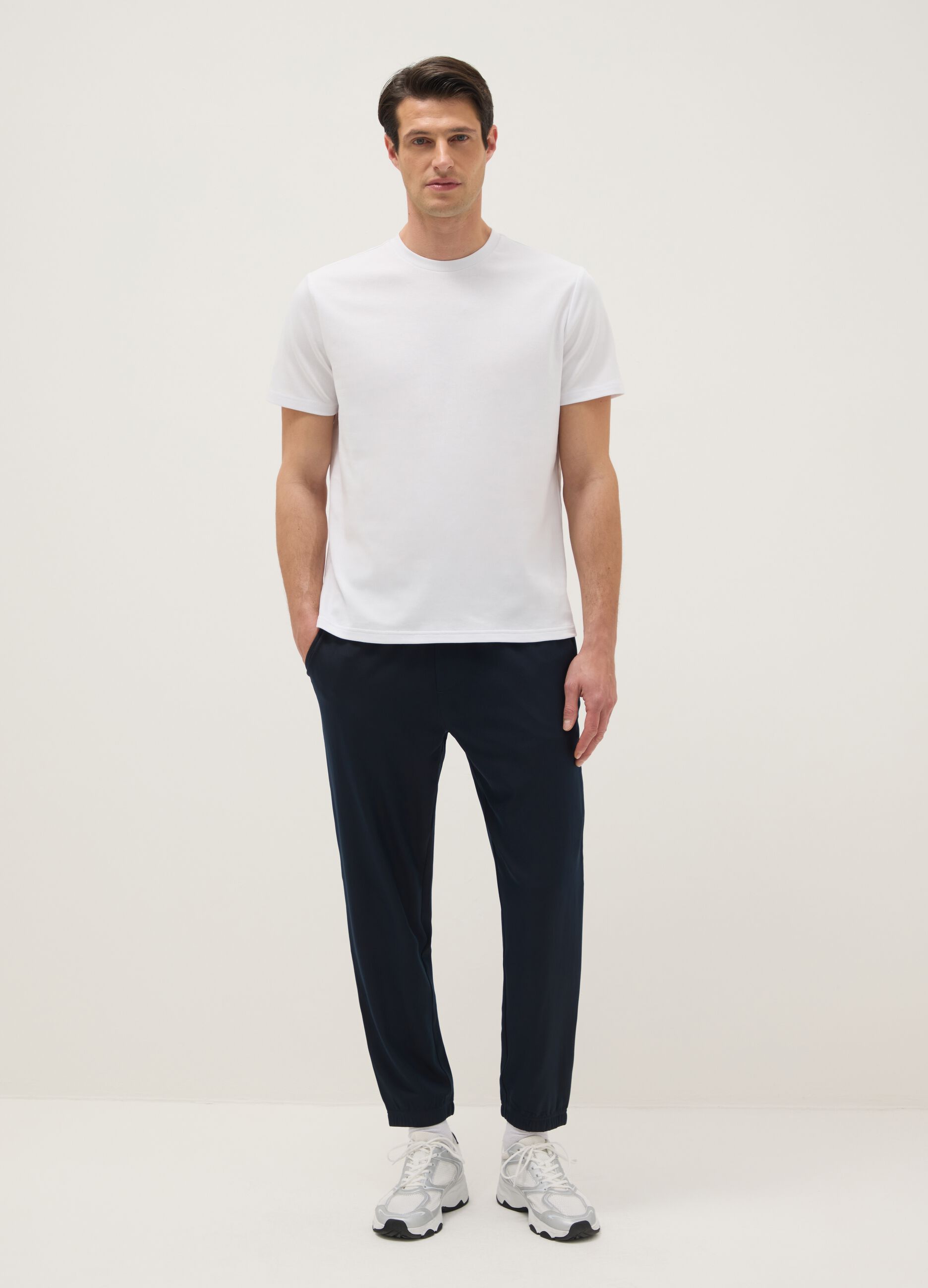 Blue regular fit trousers with elasticated waist