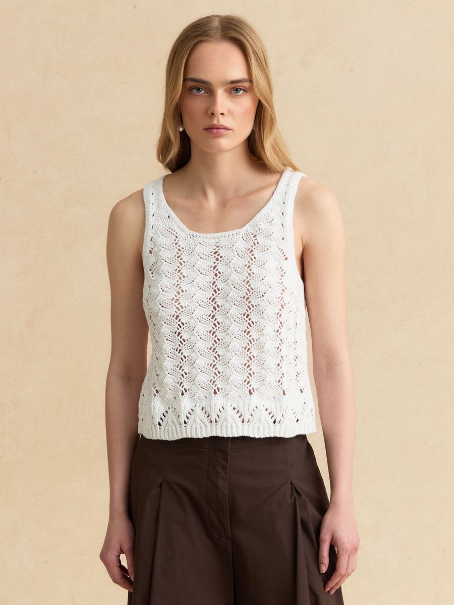 Wei&szlig;es Tanktop aus reiner Baumwolle in H&auml;keloptik_2