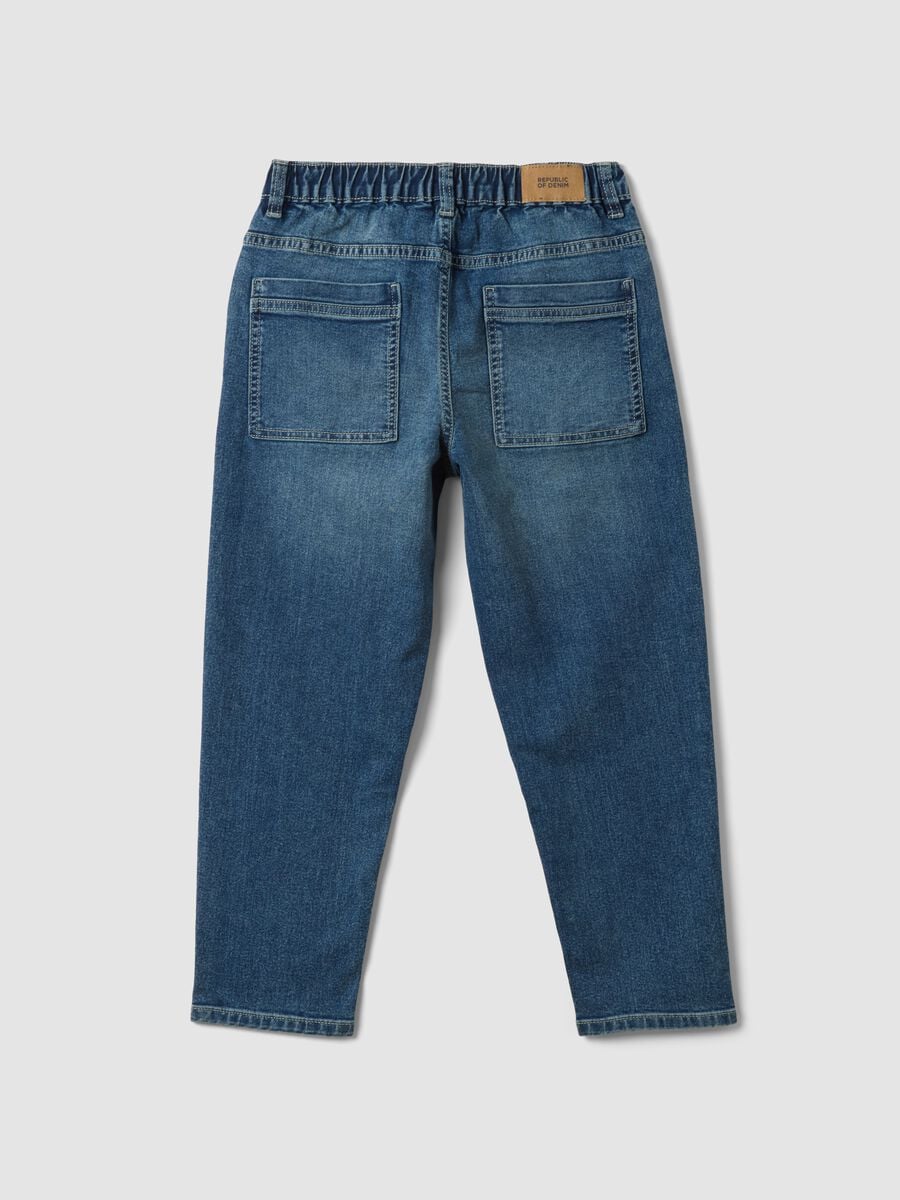 Jeans blu in cotone elasticizzato con vita elasticizzata comfort fit_2