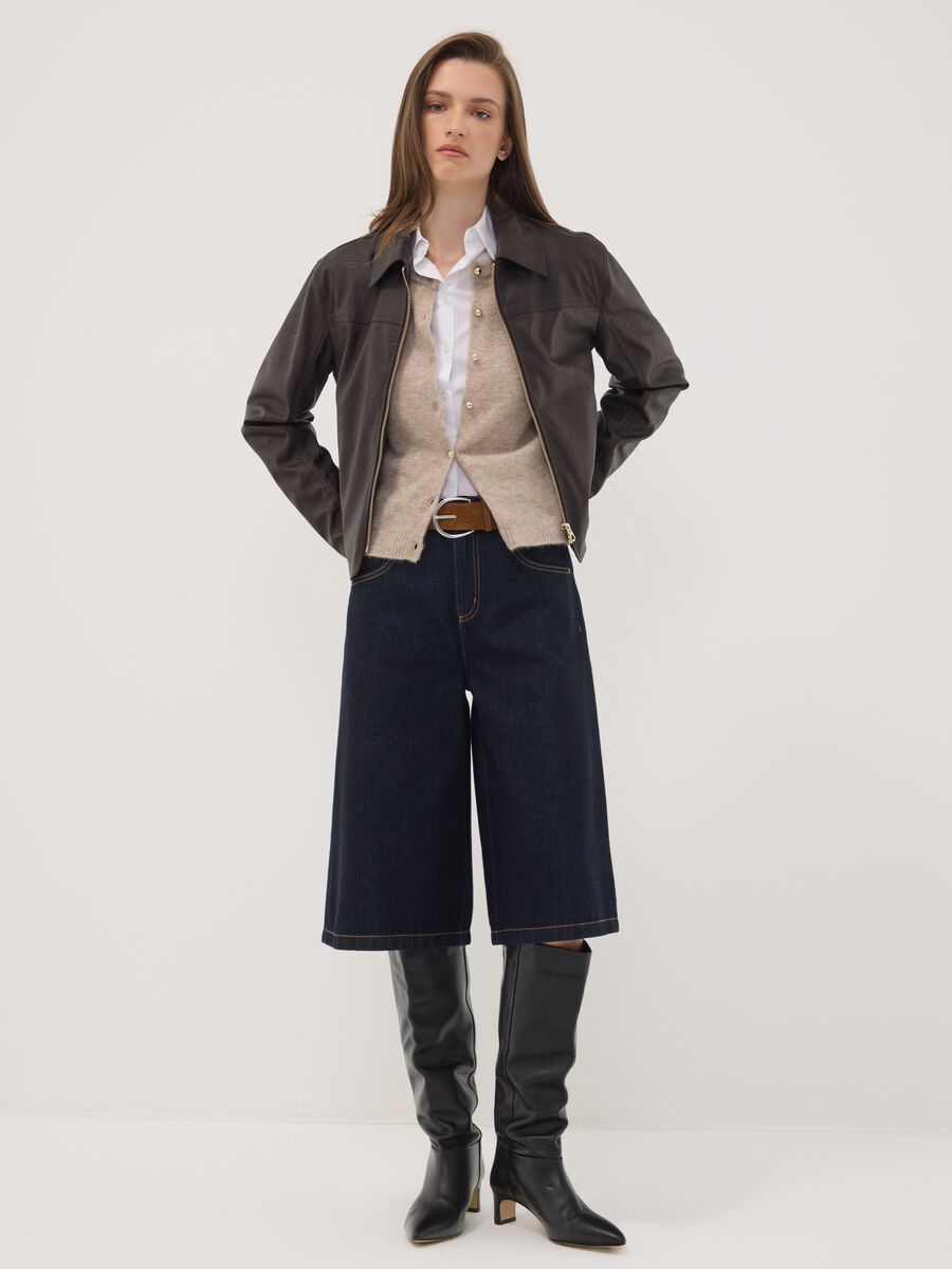 Brown jacket with zip fastening and slim-fit collar_1