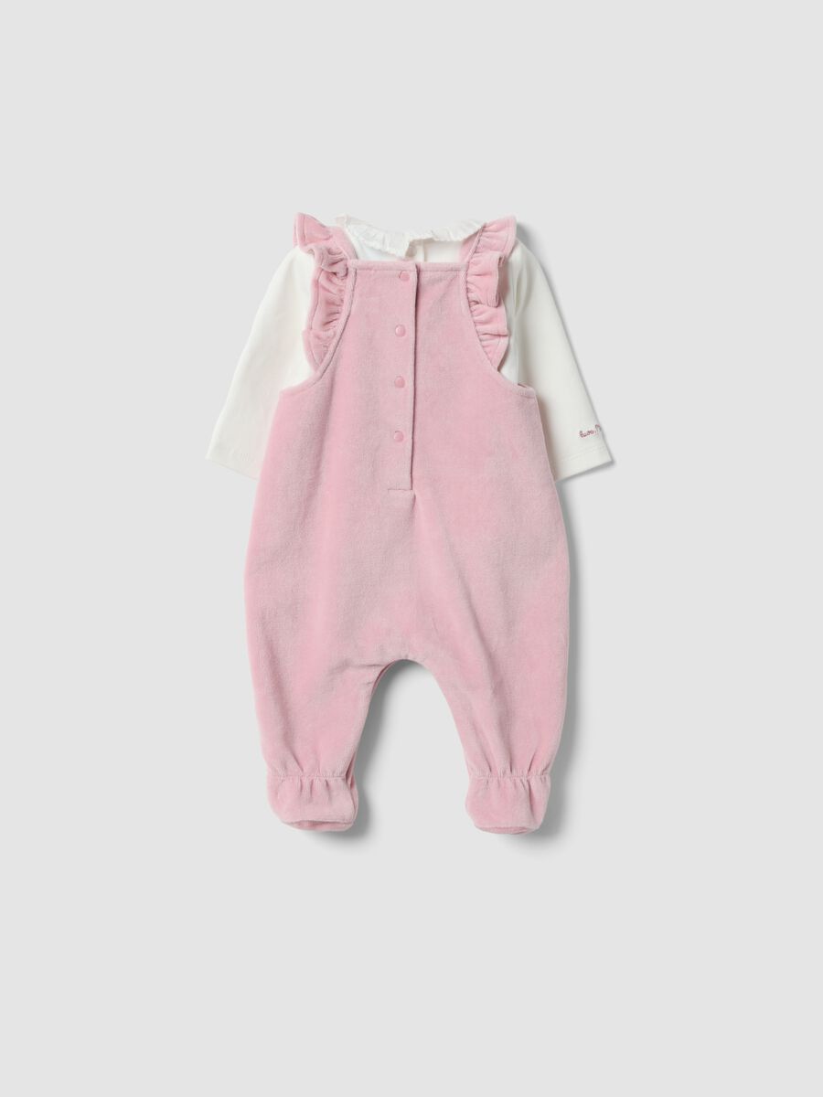 Pink and white organic cotton-blend set with Minnie embroidery for baby girl_1