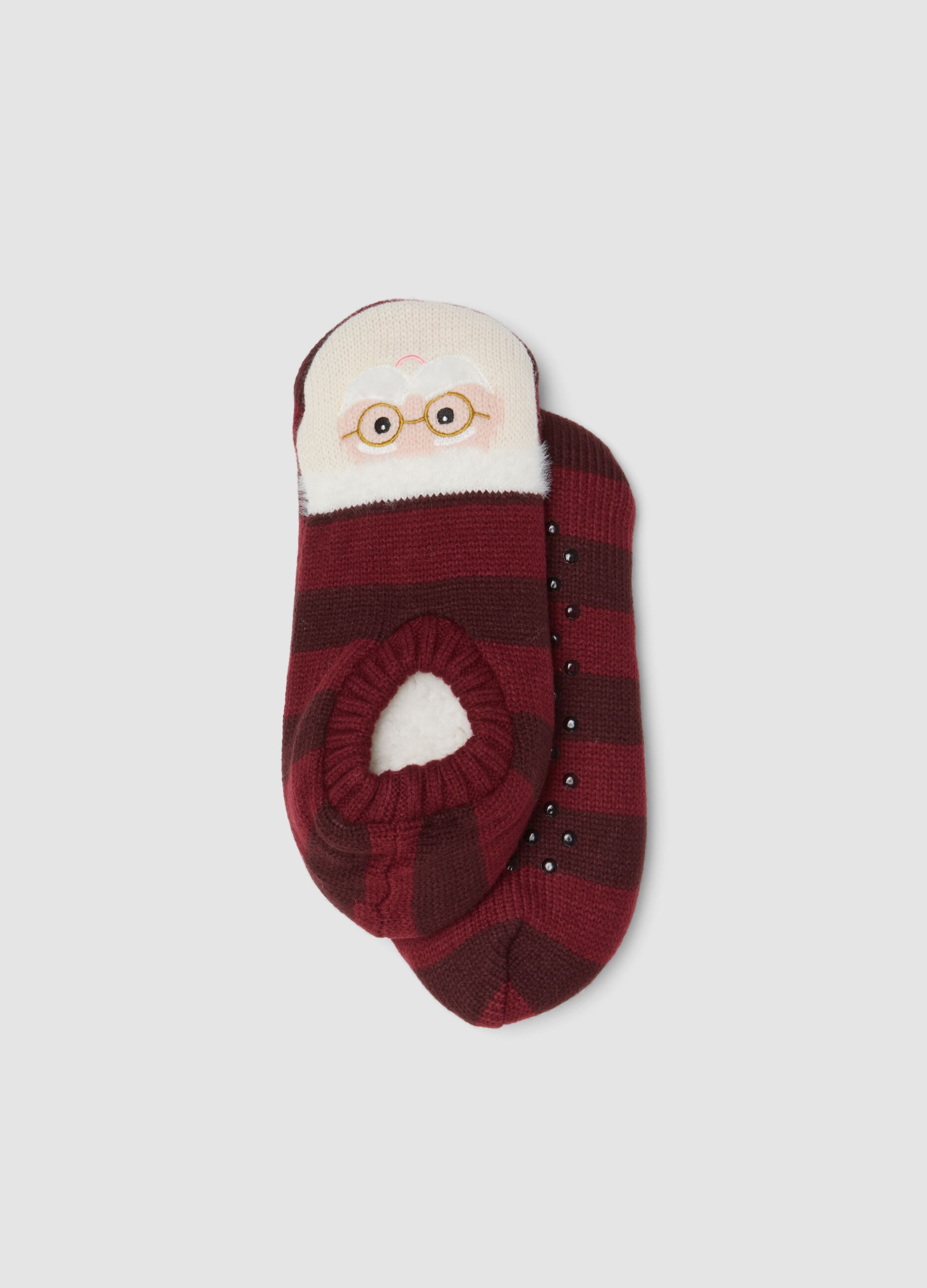Red striped short socks with festive Christmas motif