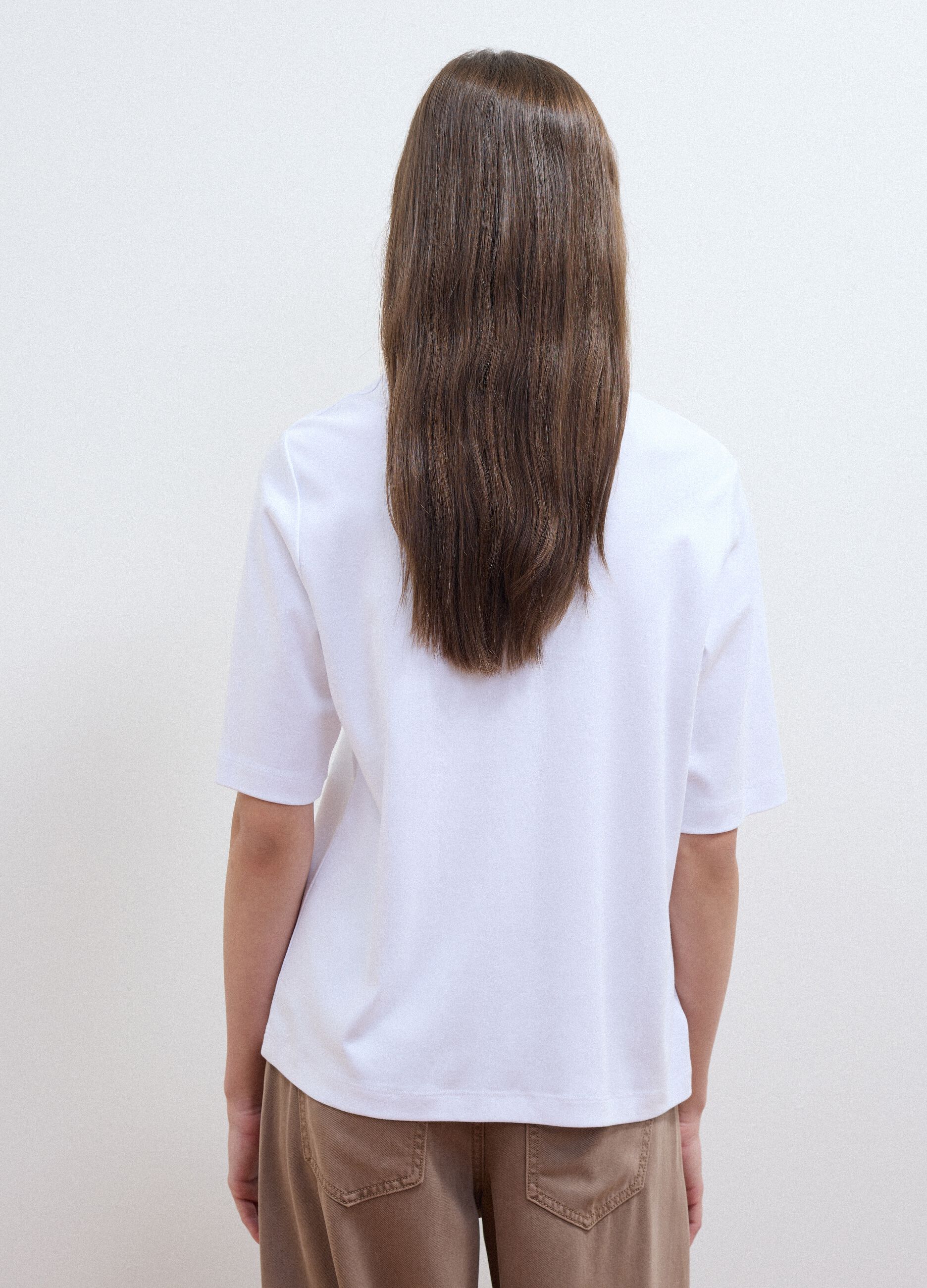 White boxy-fit T-shirt in cotton and viscose blend