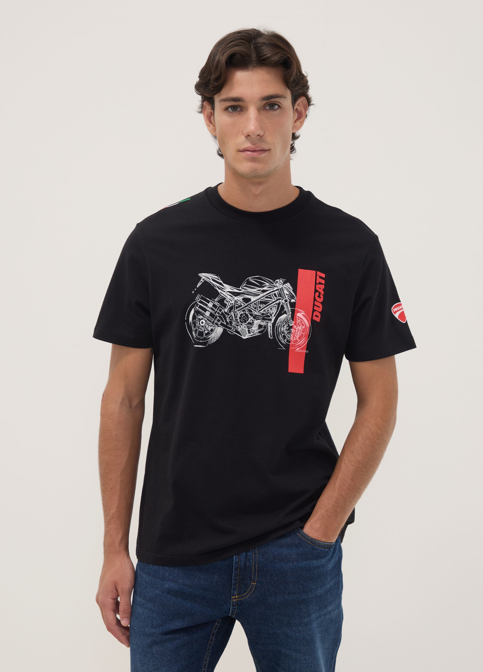 Black pure cotton Ducati print T-shirt, regular fit