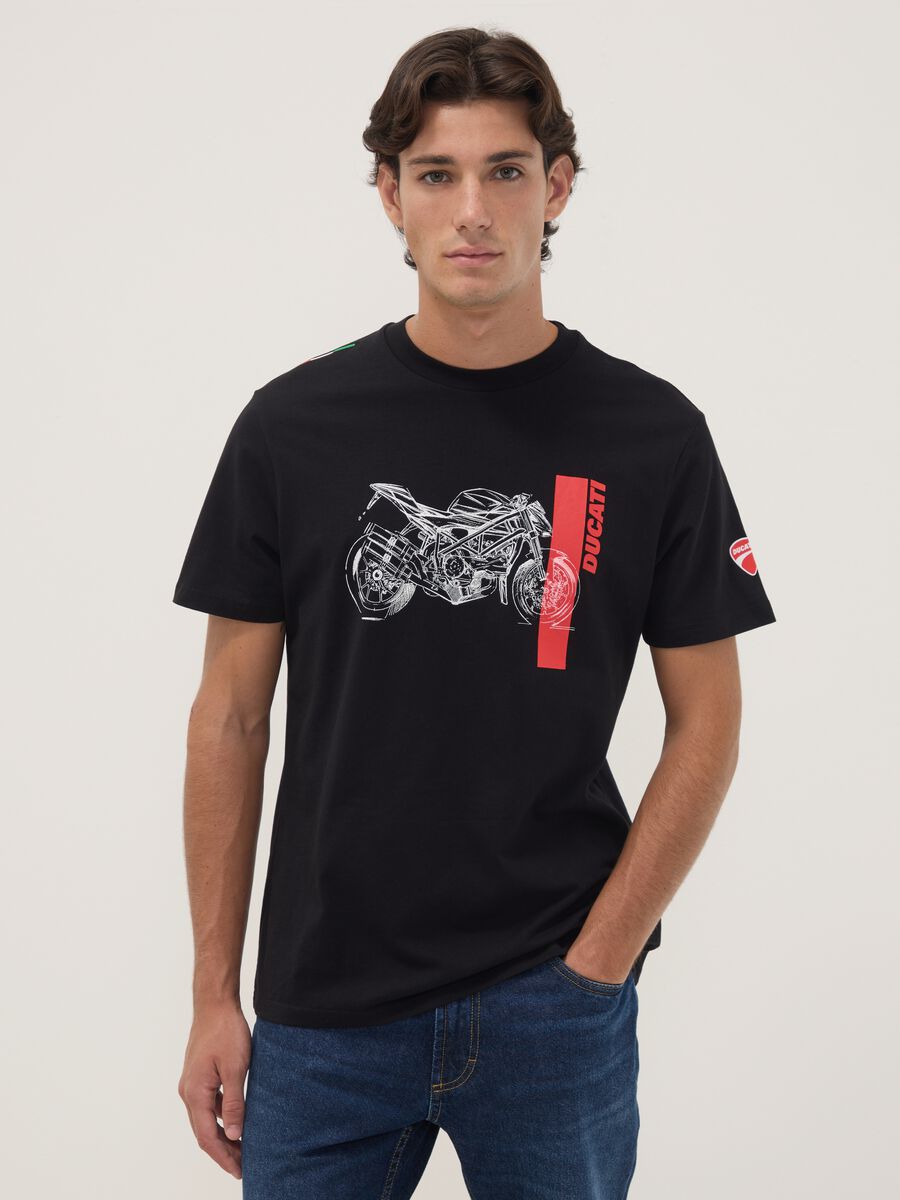Black pure cotton Ducati print T-shirt, regular fit_0