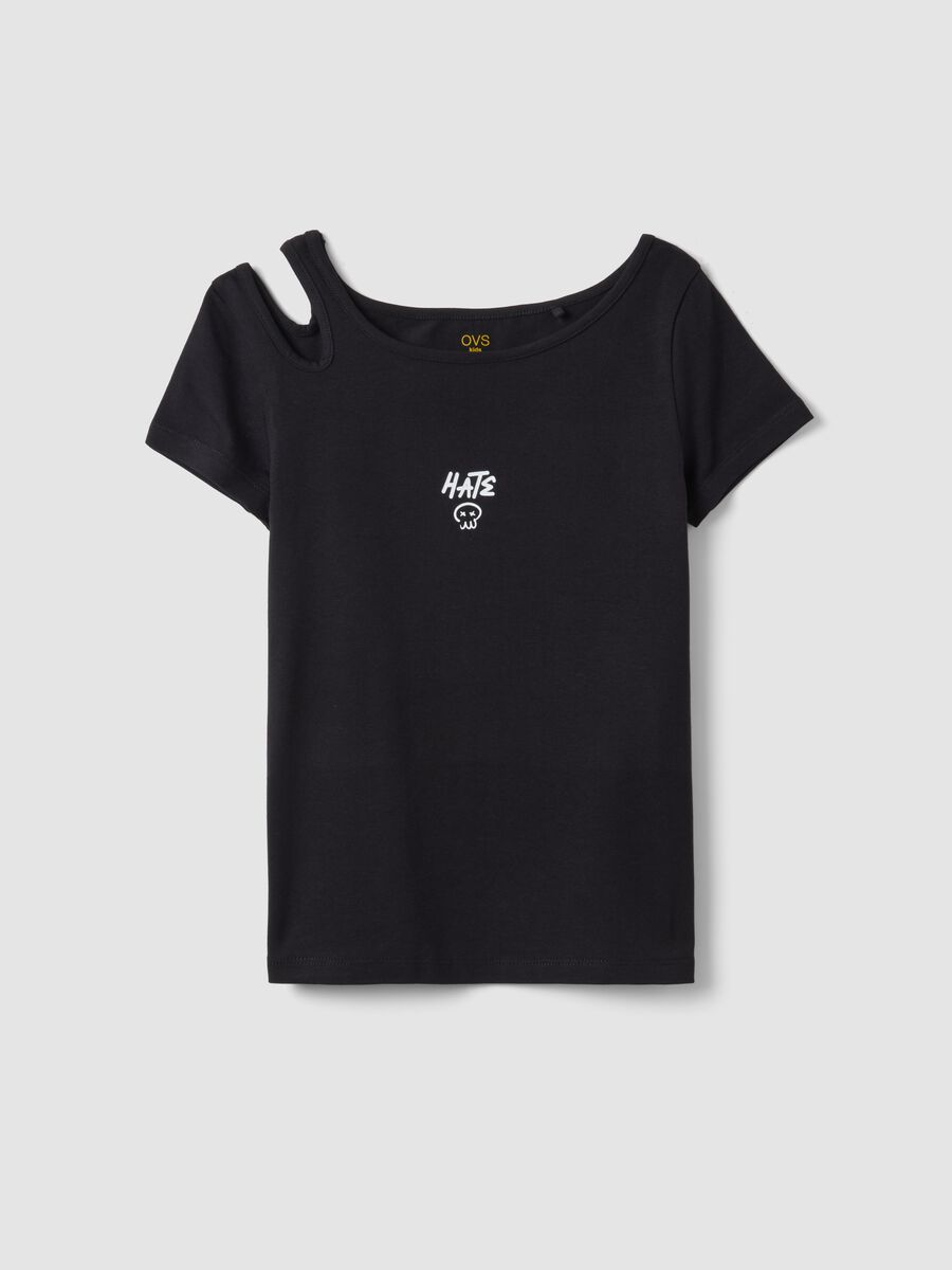 Black stretch cotton slim-fit girls' t-shirt_0