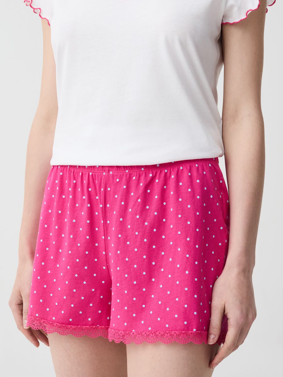 Polka dot pyjama shorts with lace_1