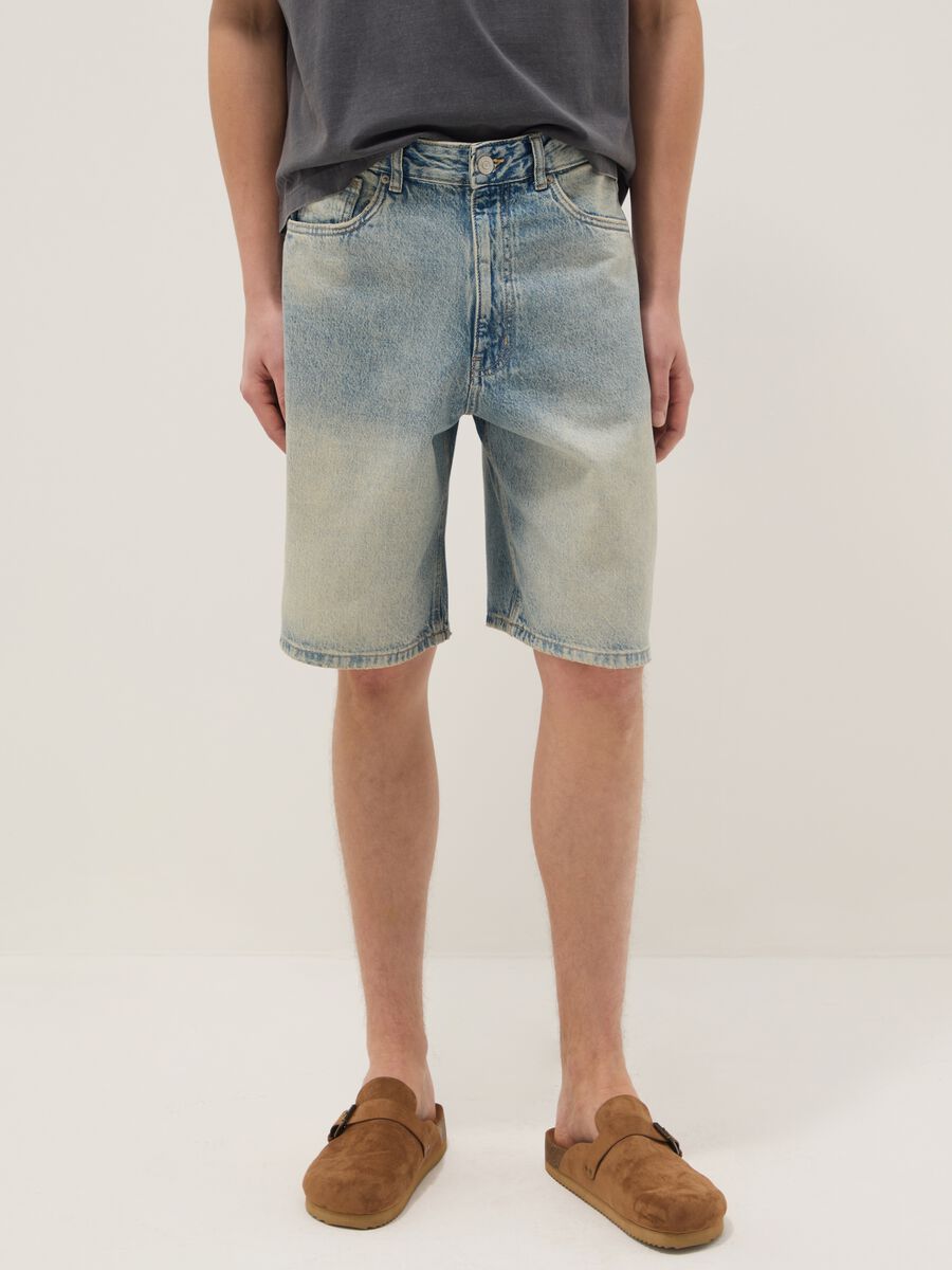 Pure Cotton Blue Denim Skater Fit Shorts_1