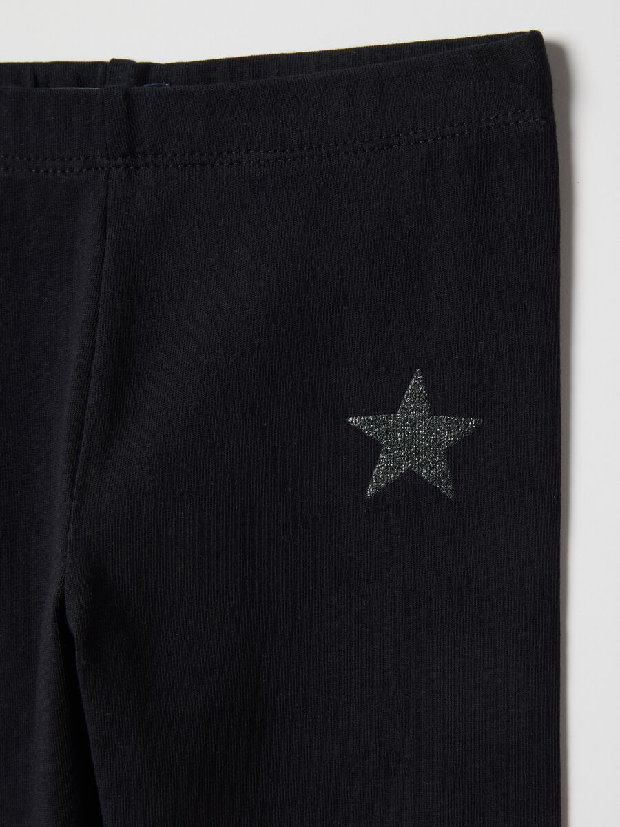Girls' black stretchy cotton leggings slim fit with star_2