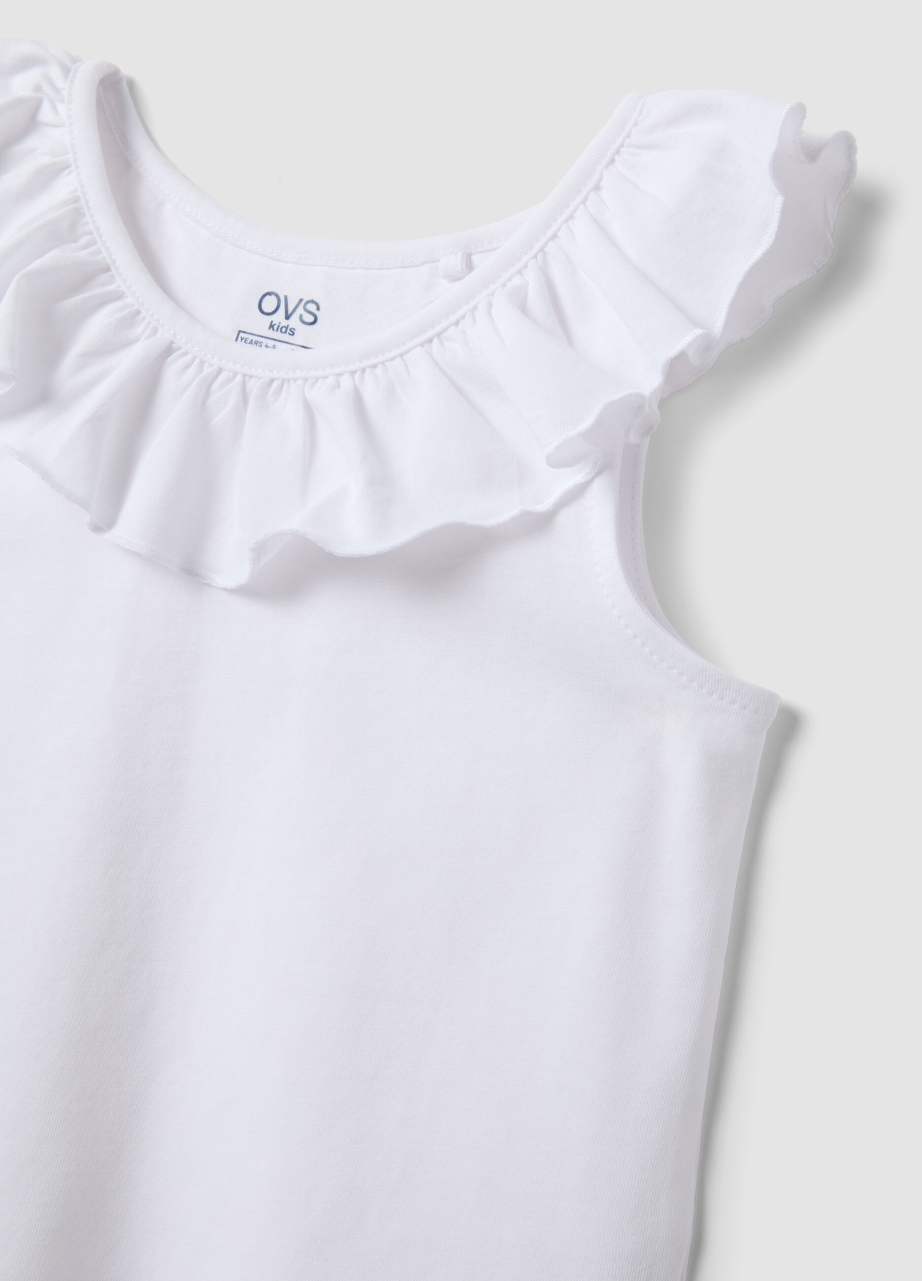 White pure cotton girls&rsquo; regular-fit tank top with ruffles