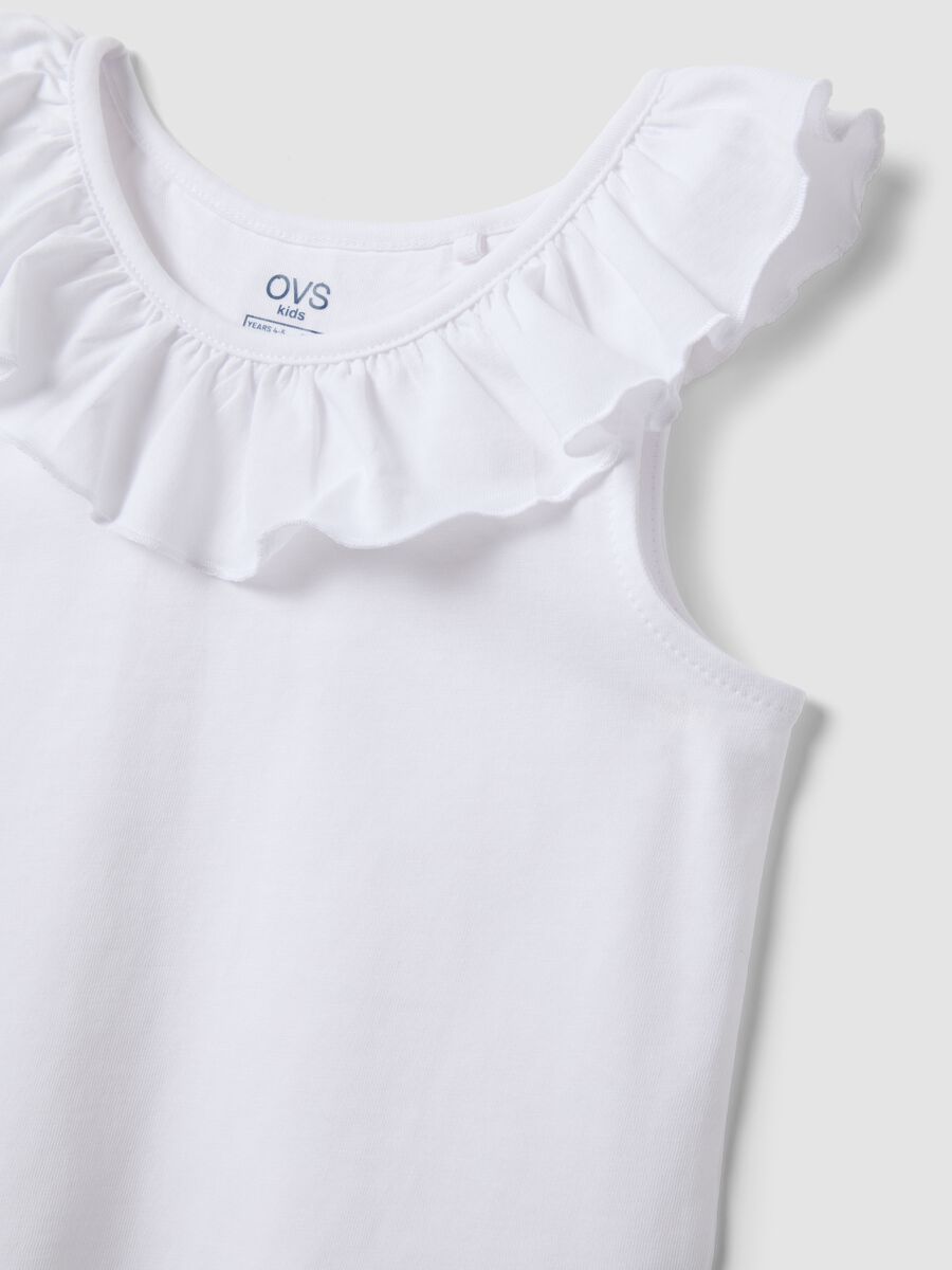 White pure cotton girls&rsquo; regular-fit tank top with ruffles_2