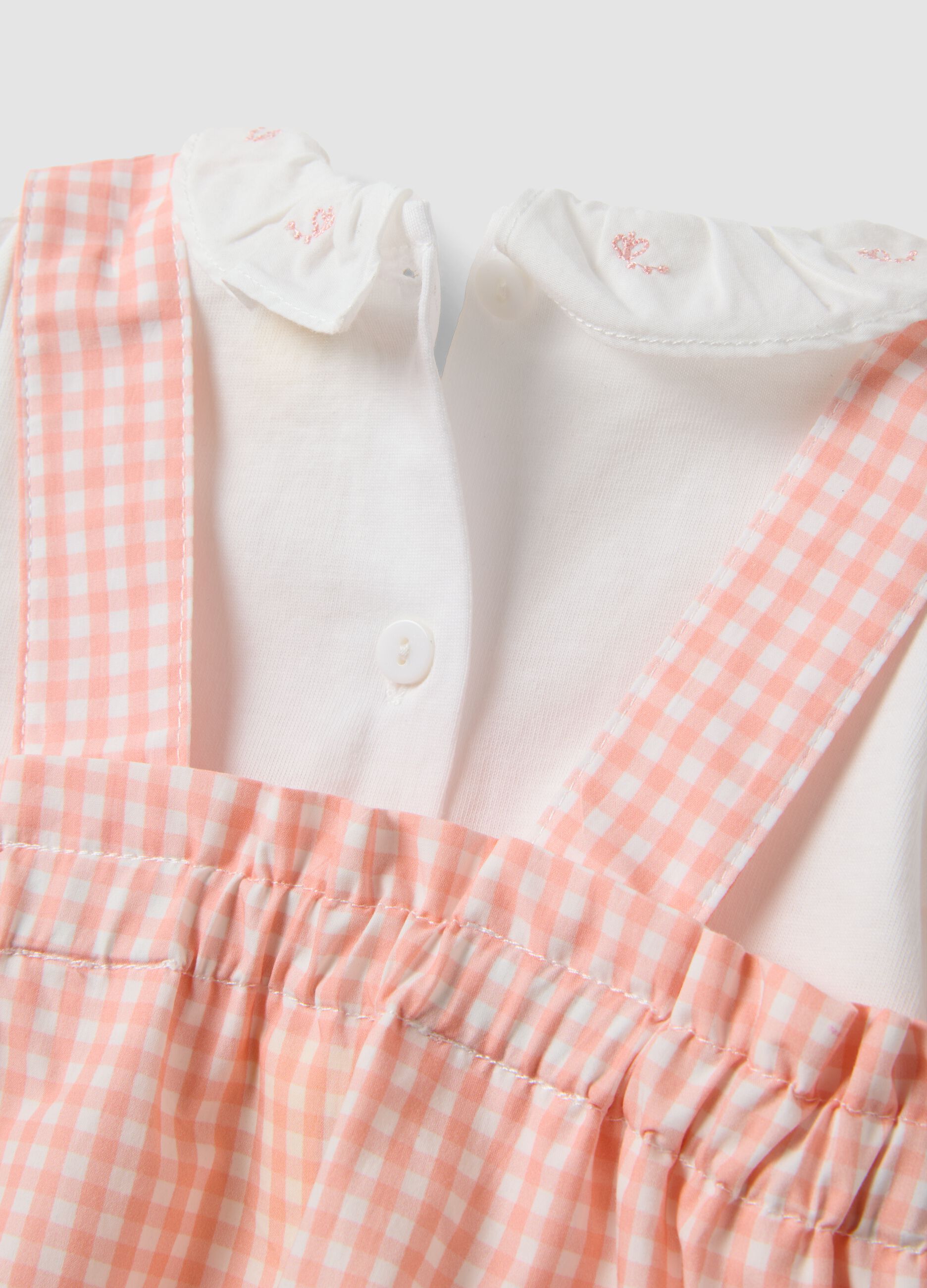 Pink and white organic cotton set with gingham romper