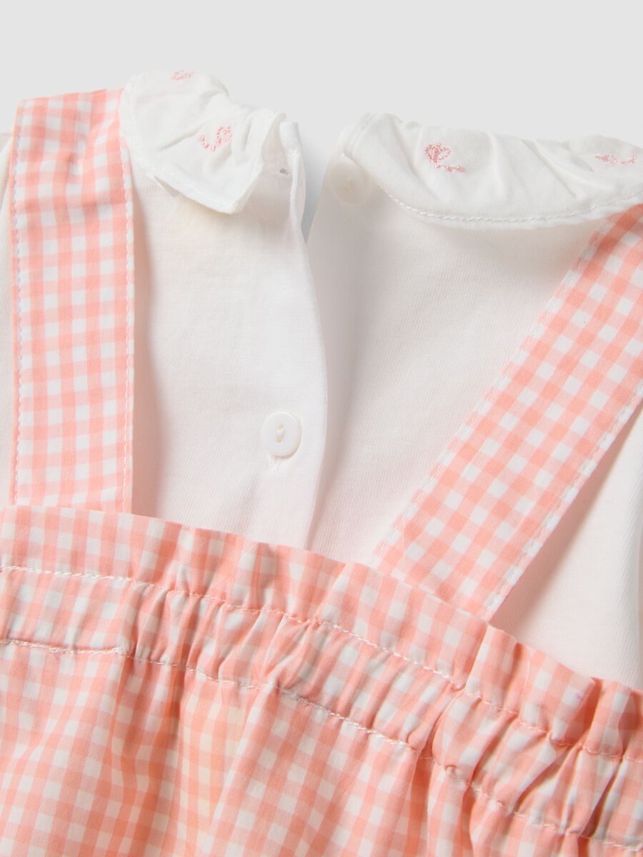 Pink and white organic cotton set with gingham romper_3