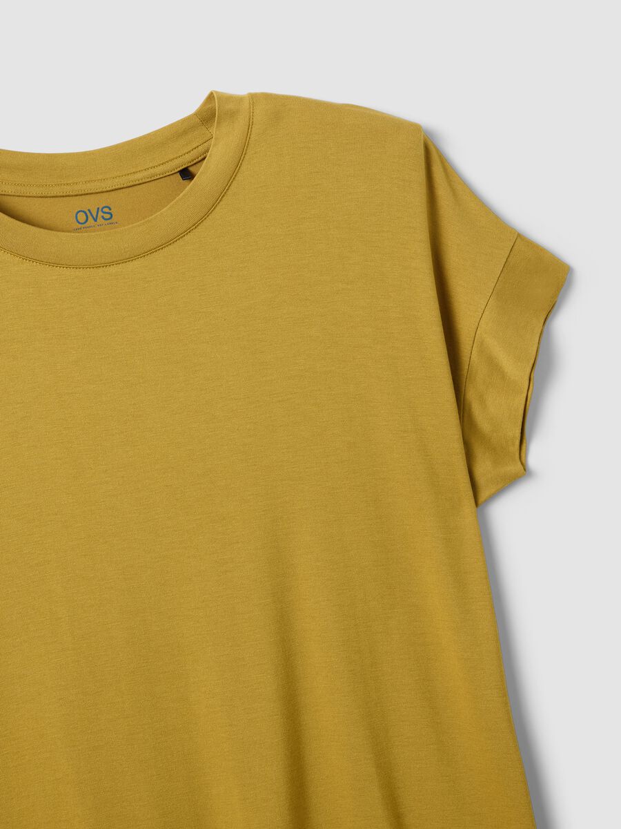 Yellow short-sleeve stretch viscose T-shirt_5