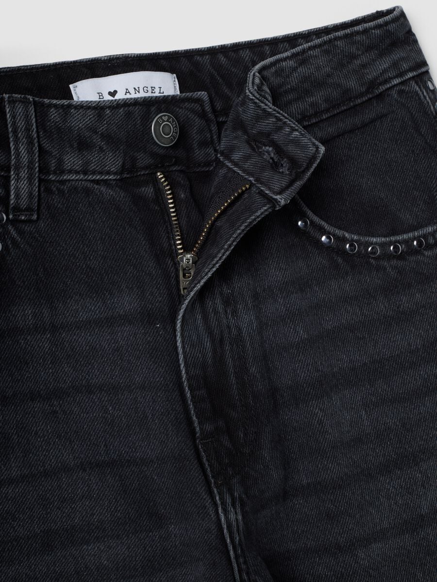 Black pure cotton wide-leg jeans with studs_2