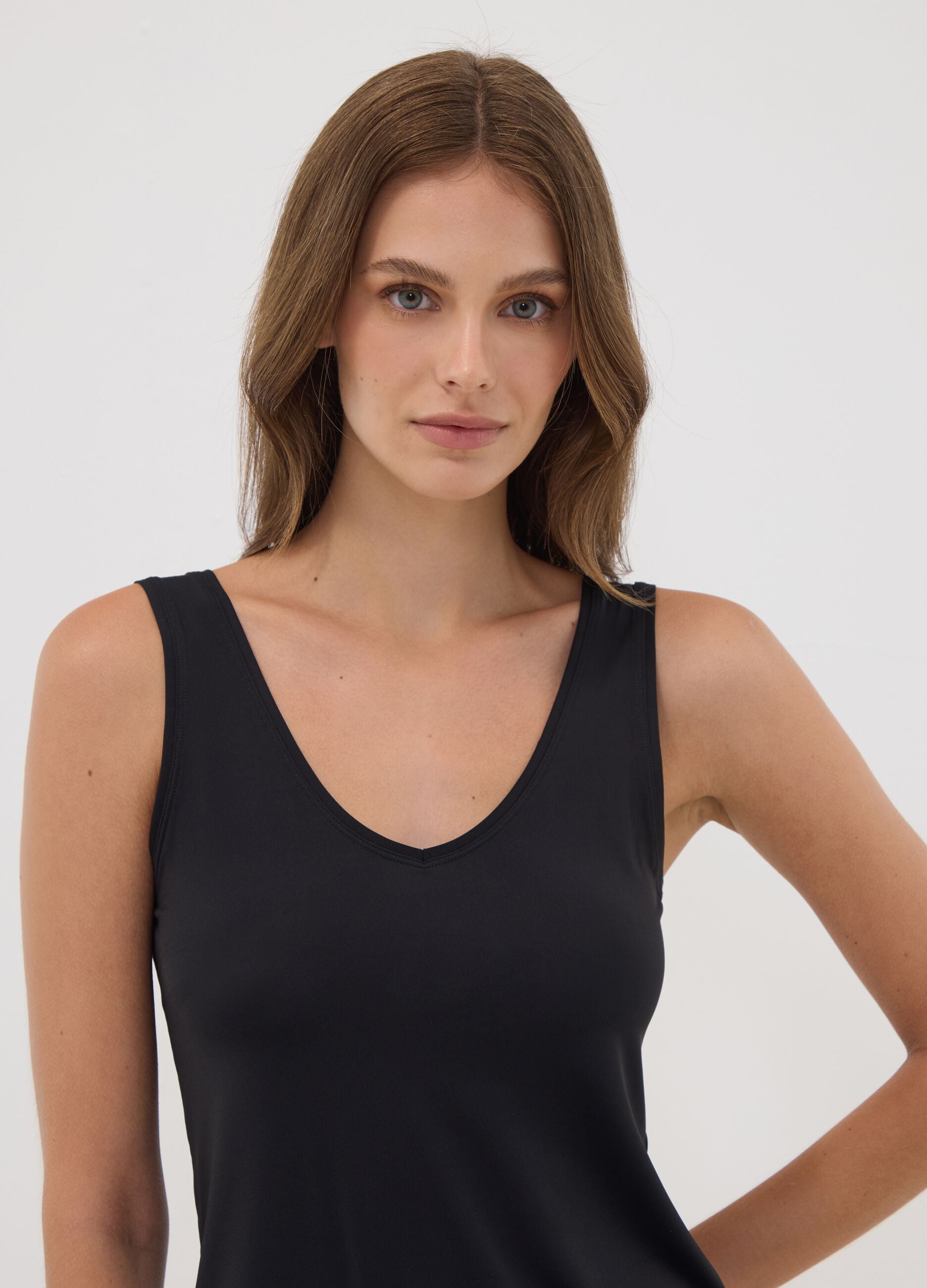 Black stretch vest top, regular fit