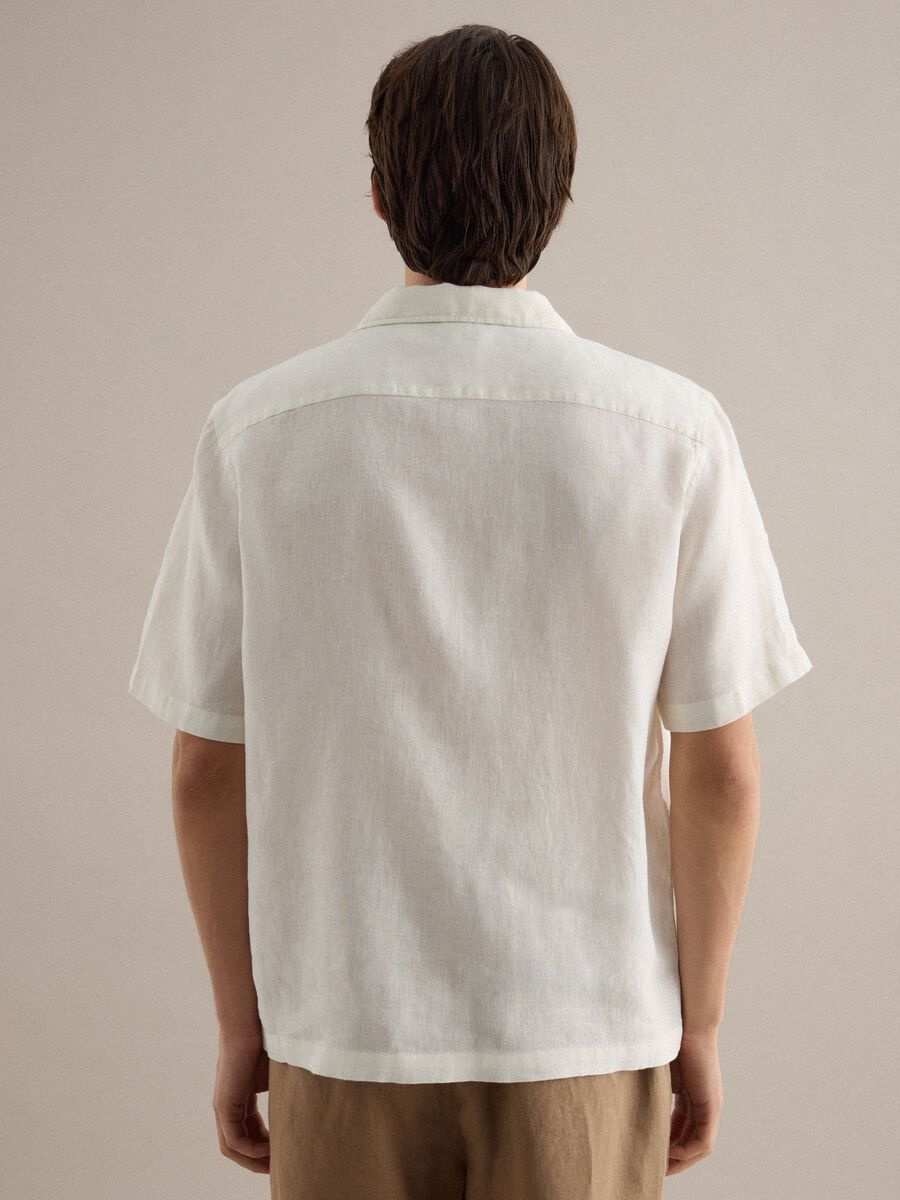 White short sleeve pure linen shirt regular fit_3