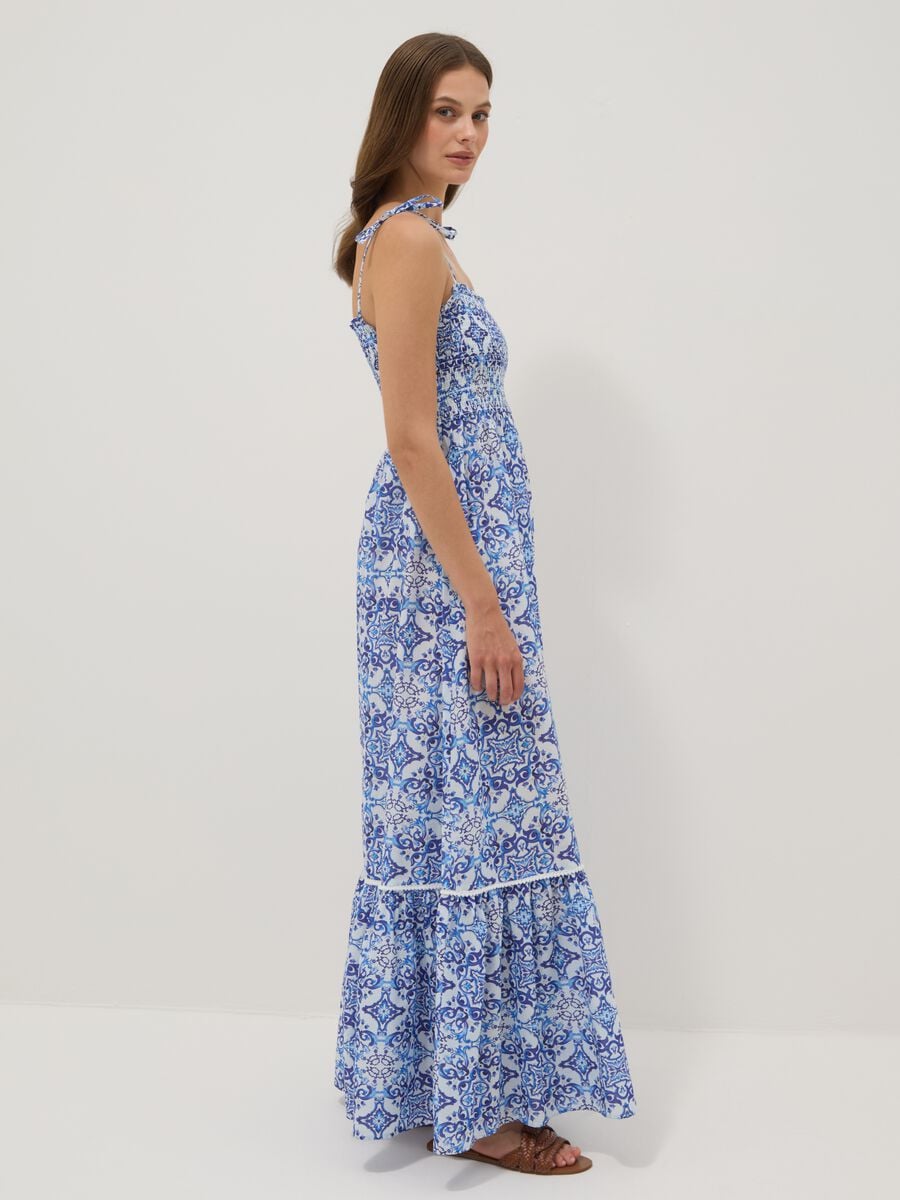 Blue maxi dress in pure cotton with tie straps_2