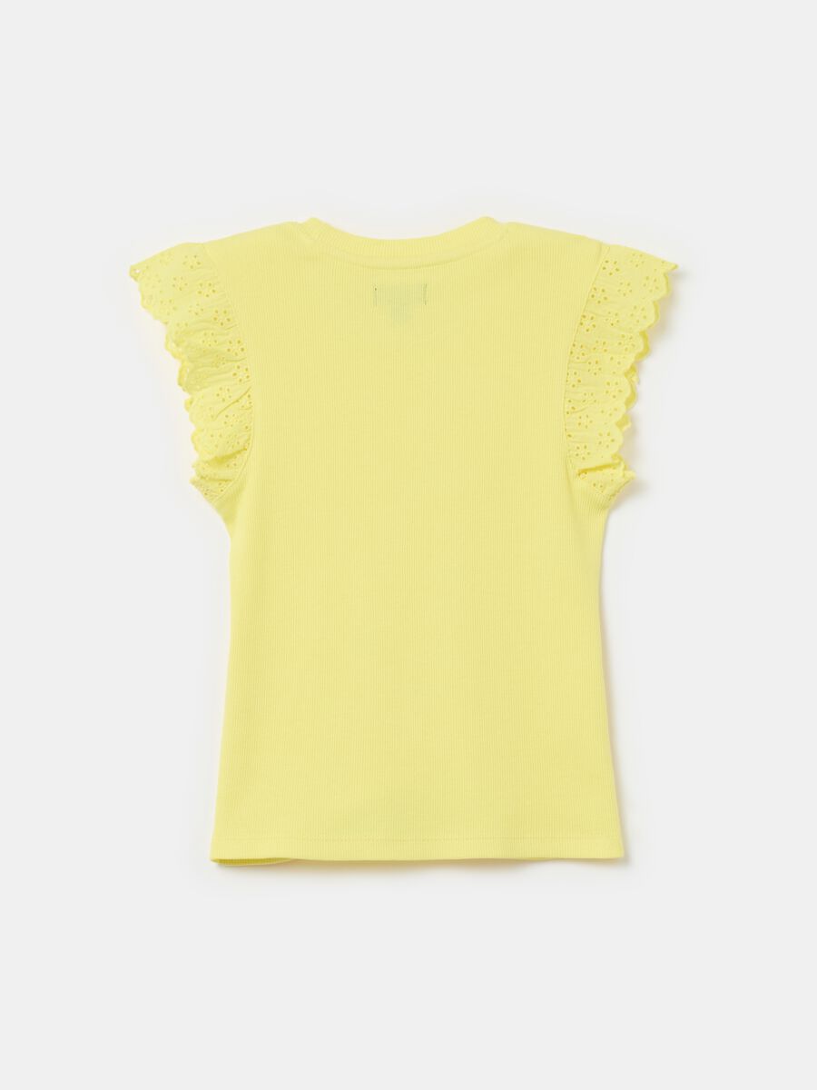 Ribbed T-shirt with broderie anglaise_1