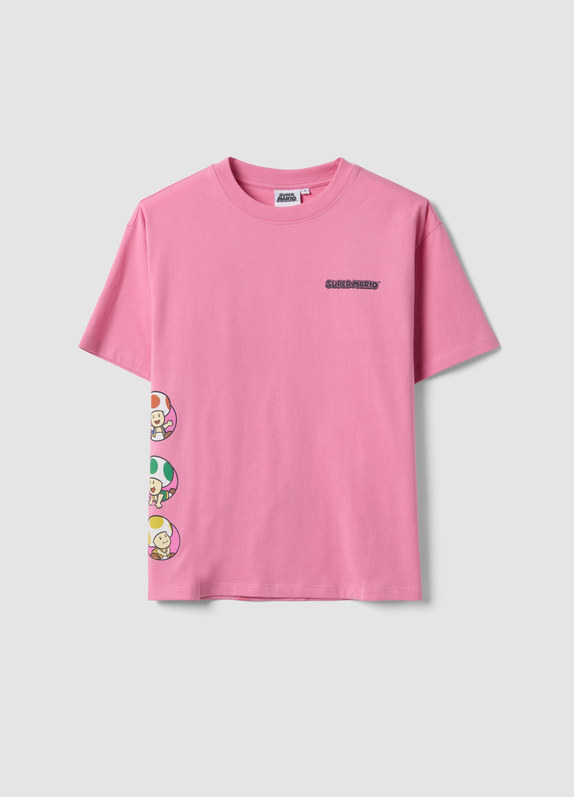 T-shirt rosa de manga curta em algod&atilde;o puro