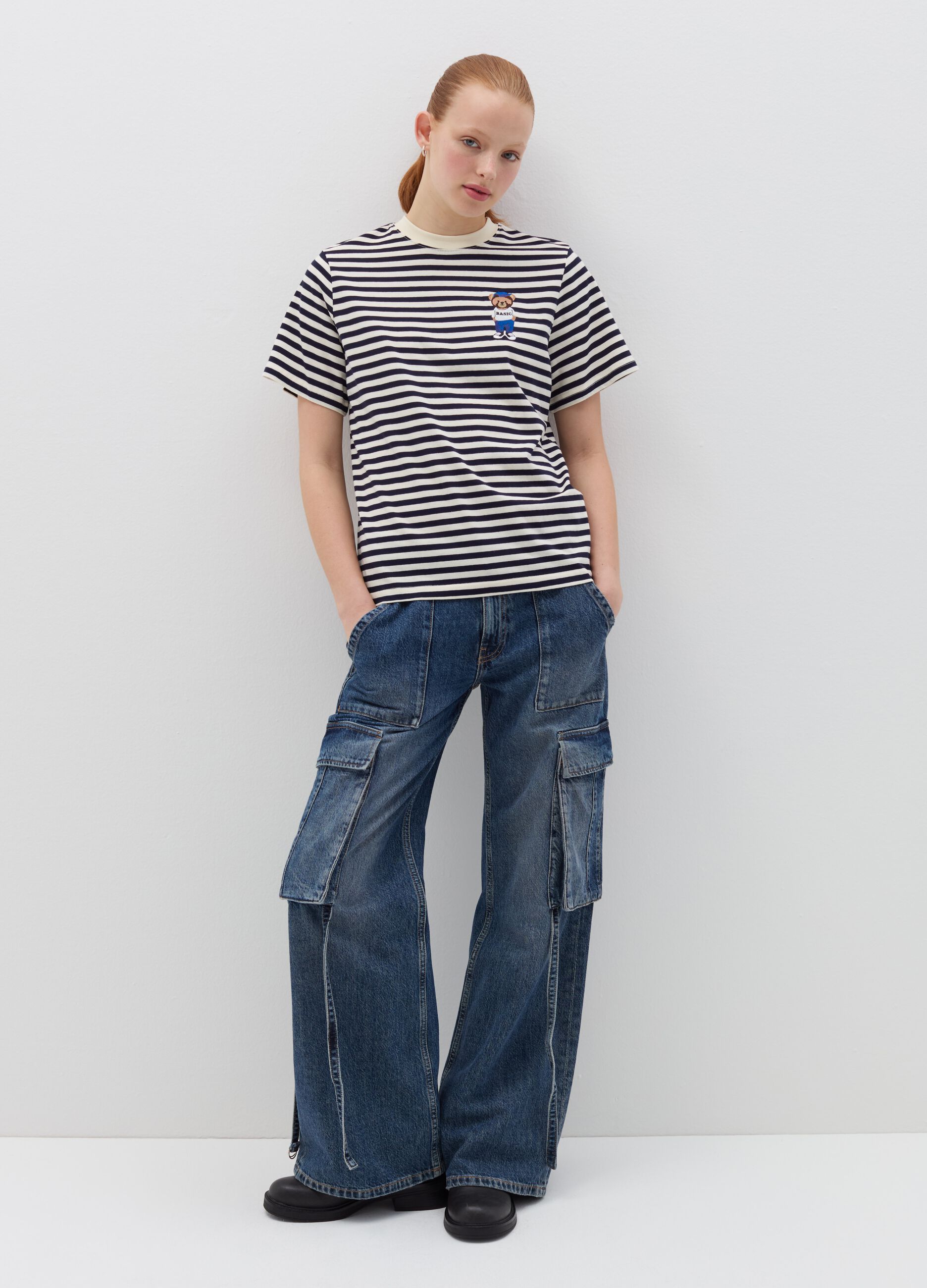 Striped T-shirt with embroidery