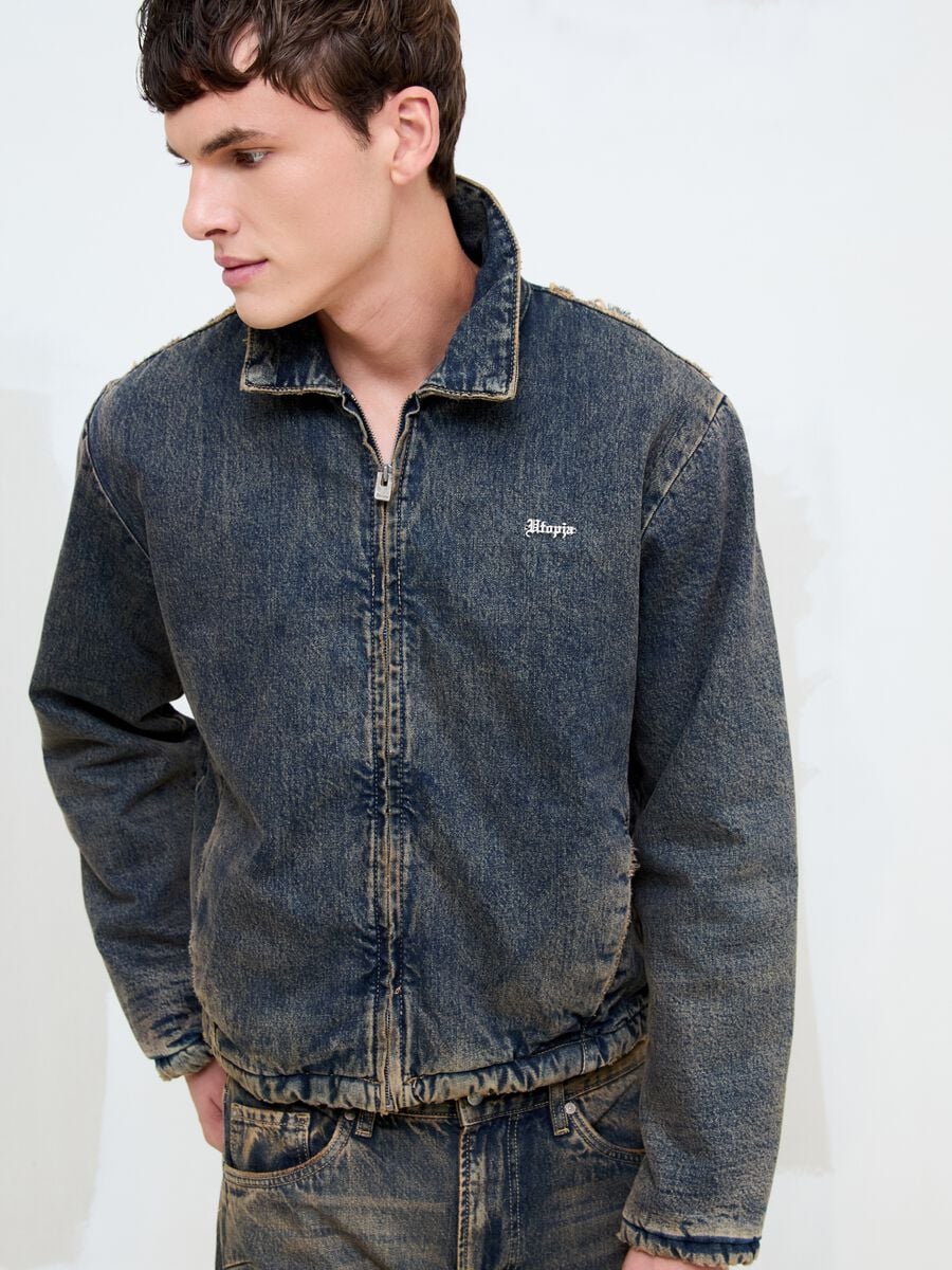 Gepolsterte Denim-Jacke in Vintage-Dunkelblau_0