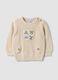 Beige pure cotton knit jumper with crew neck_0
