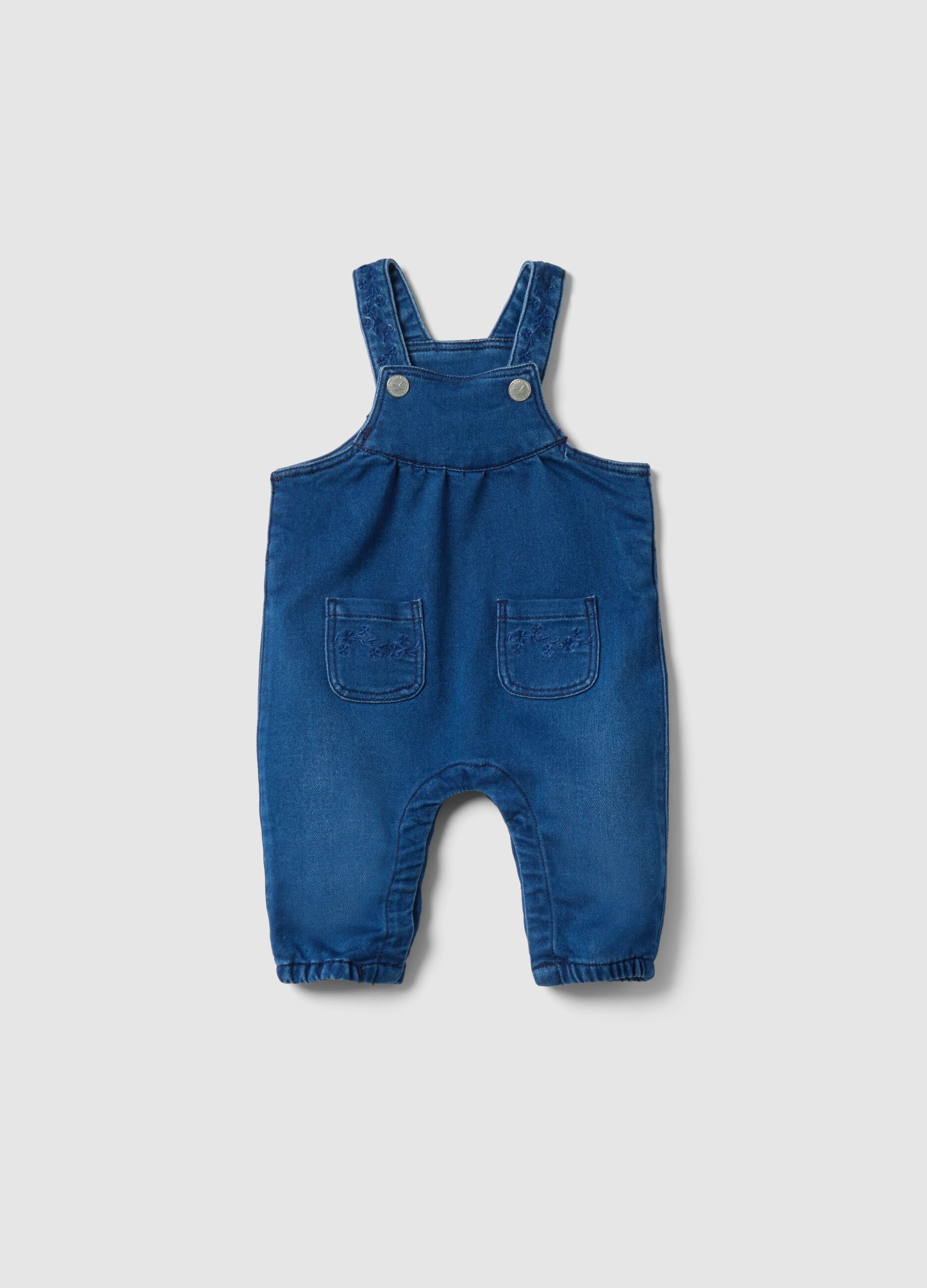 Blue stretchy cotton regular fit dungarees for babies
