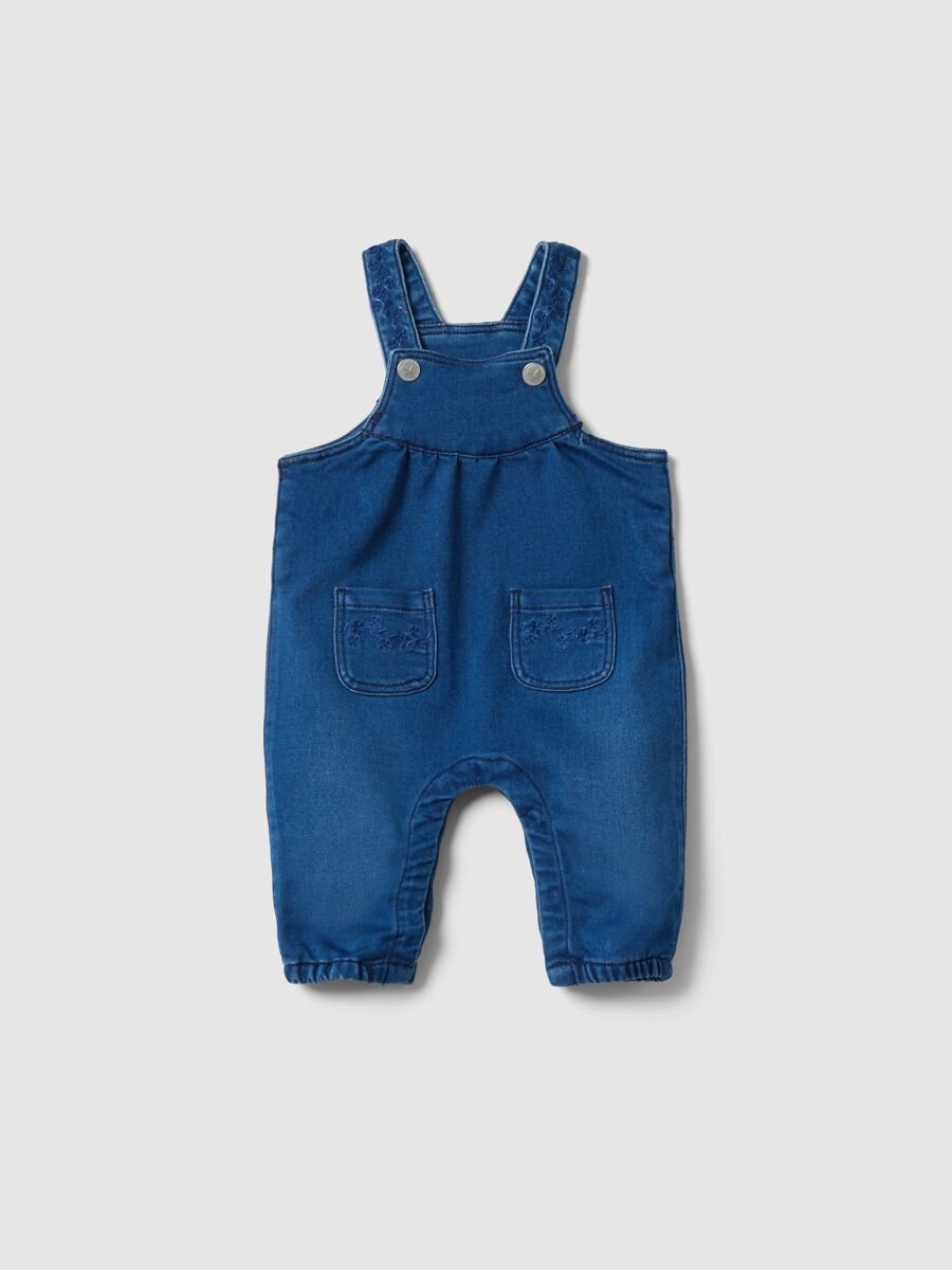 Blue stretchy cotton regular fit dungarees for babies_0