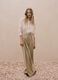 Beige viscose blend flare trousers_0
