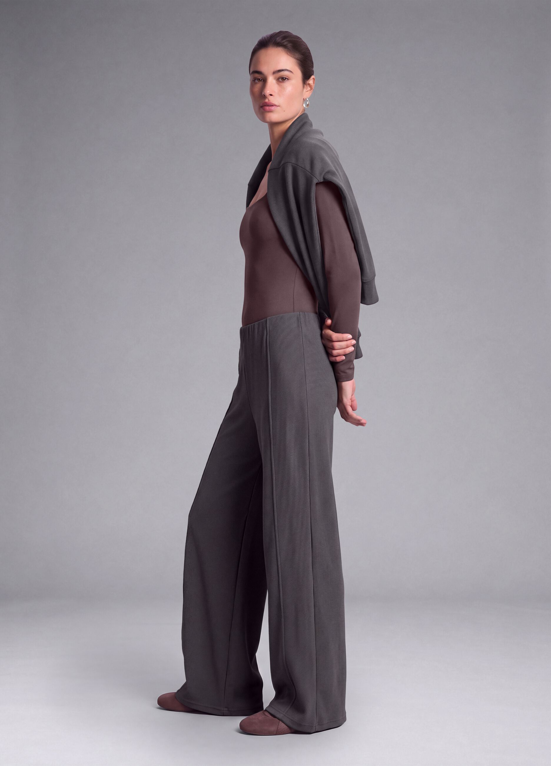Grey wide-leg stretch modal trousers ALTAVIA STUDIO