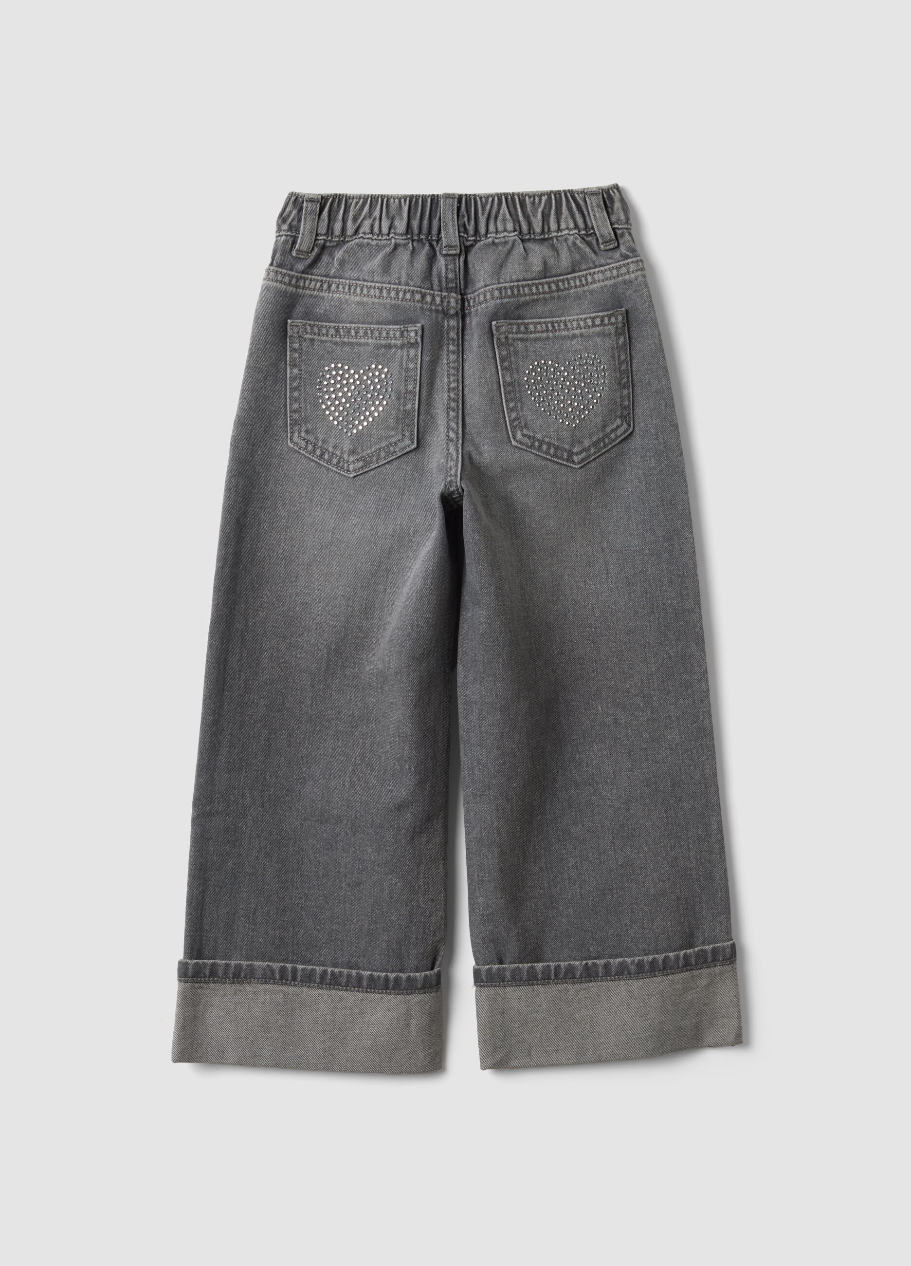 Grey cotton denim straight-fit jeans for girls