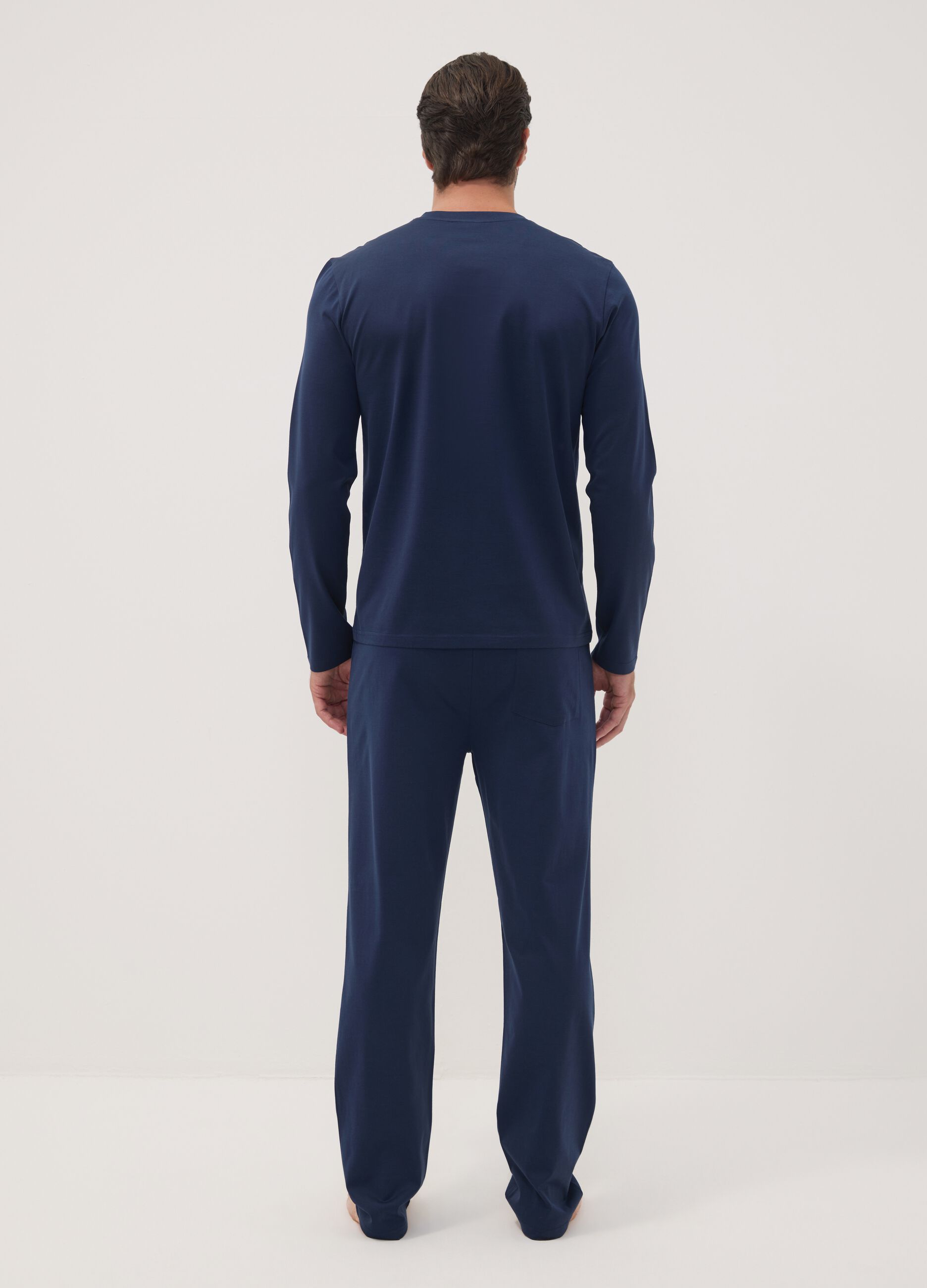 Blue pure organic cotton pyjamas with Henley neckline, regular fit