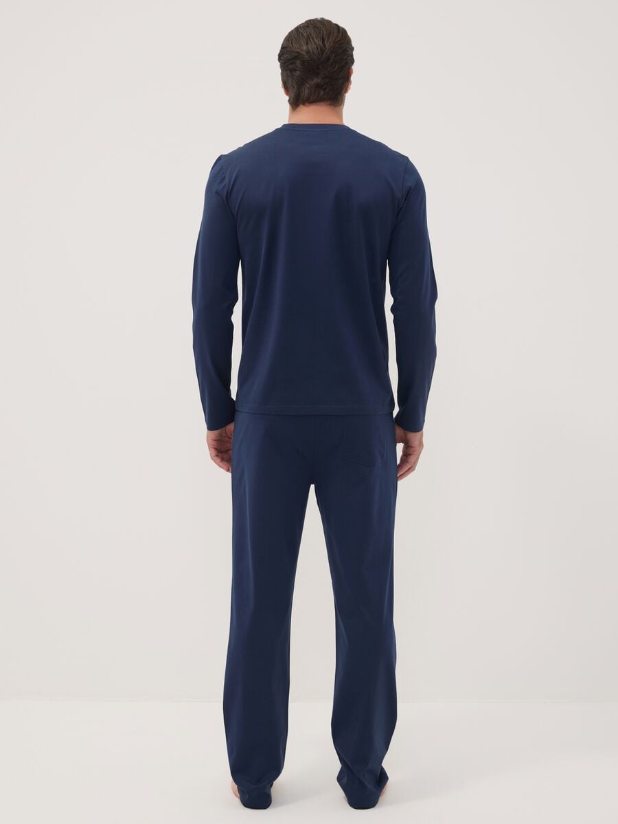 Blauer Pyjama aus reiner Bio-Baumwolle mit Serafino-Ausschnitt, Regular Fit_3